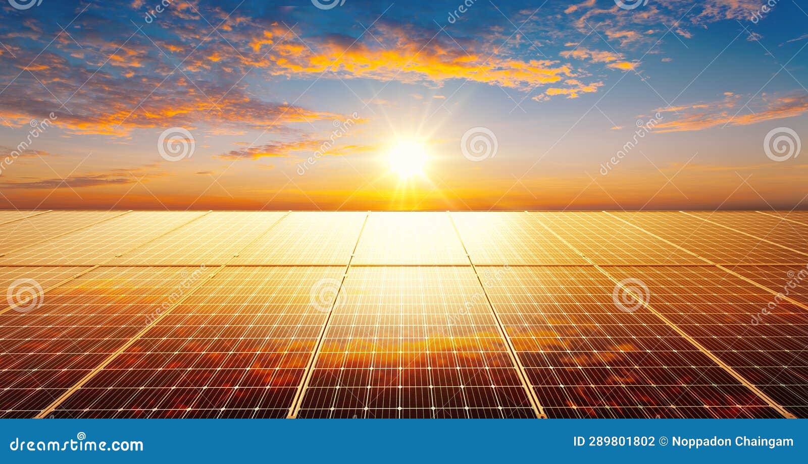 Solar Panels Reflect Sparkling Light from the Sun Stock Photo Image