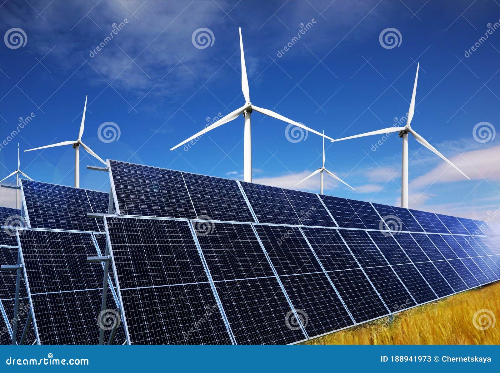 Solar Panels and Wind Turbines Installed. Alternative Energy Source