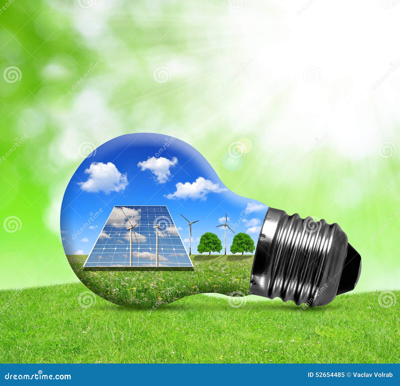 Solar Panels and Wind Turbines in Light Bulb. Stock Image Image of