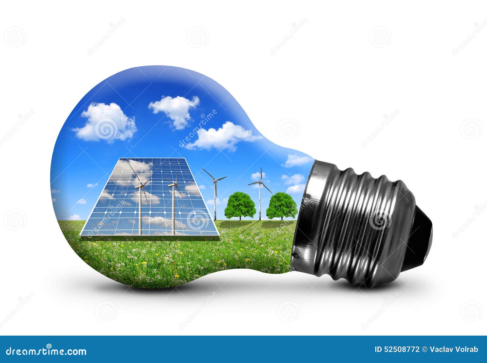 Solar Panels And Wind Turbines In Light Bulb Stock Illustration 