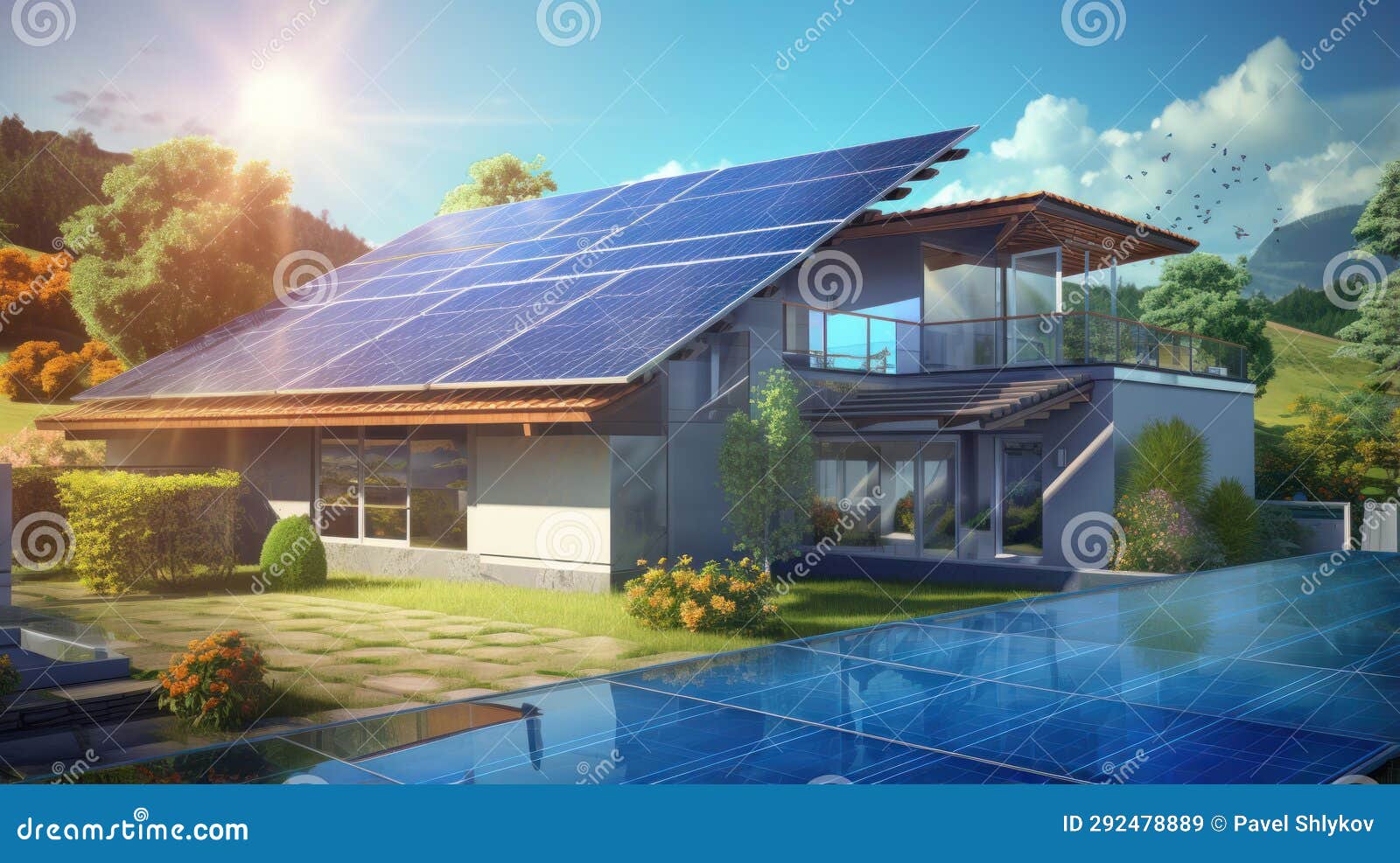 solar photovoltaic panels on house roof