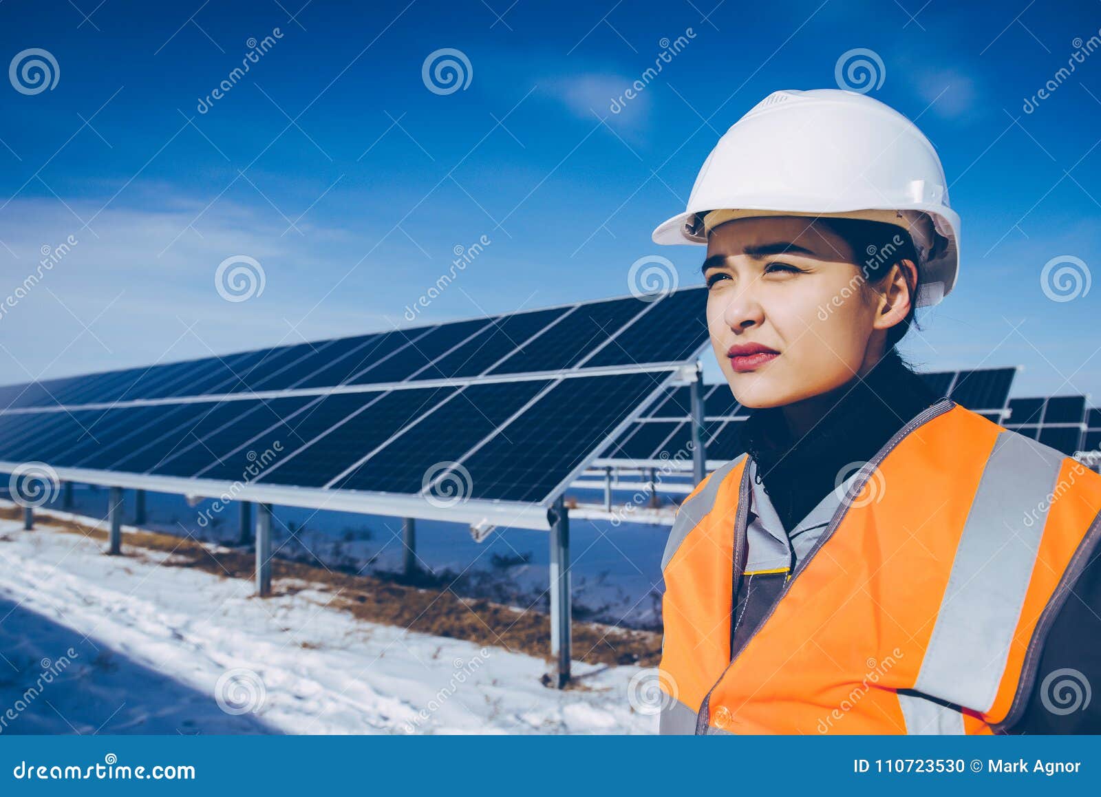 Solar power station worker stock photo. Image of light 110723530