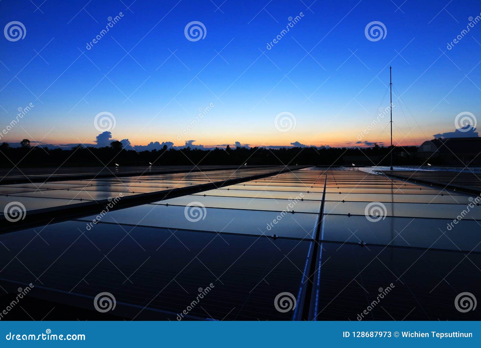 solar pv rooftop beautiful clear and dawn sky