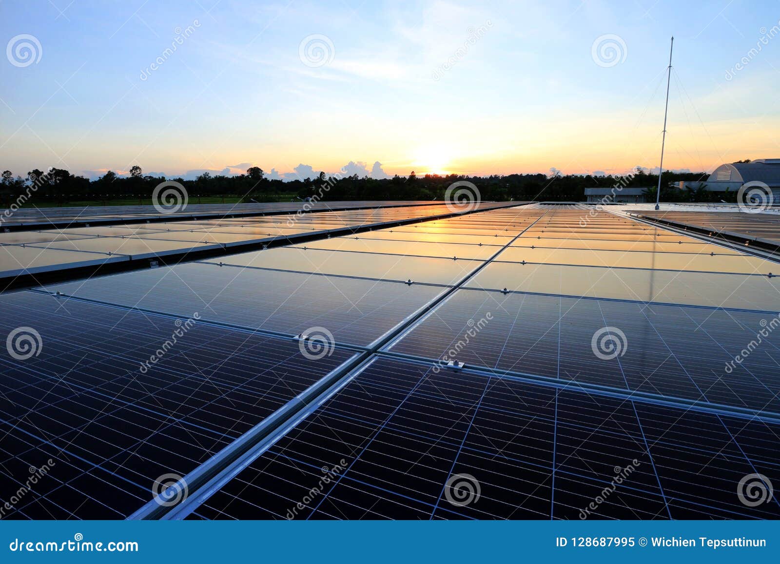 solar pv rooftop beautiful sunset sky