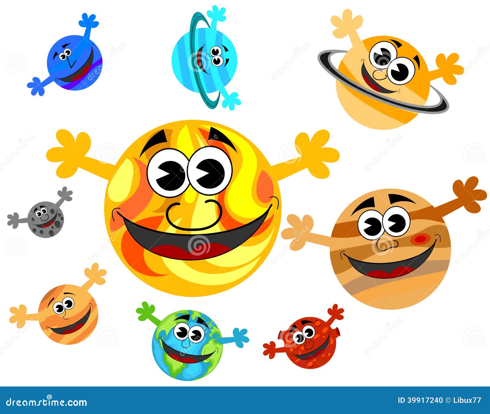 Solar System Cartoon Planets Smiling Stock Vector - Image: 39917240