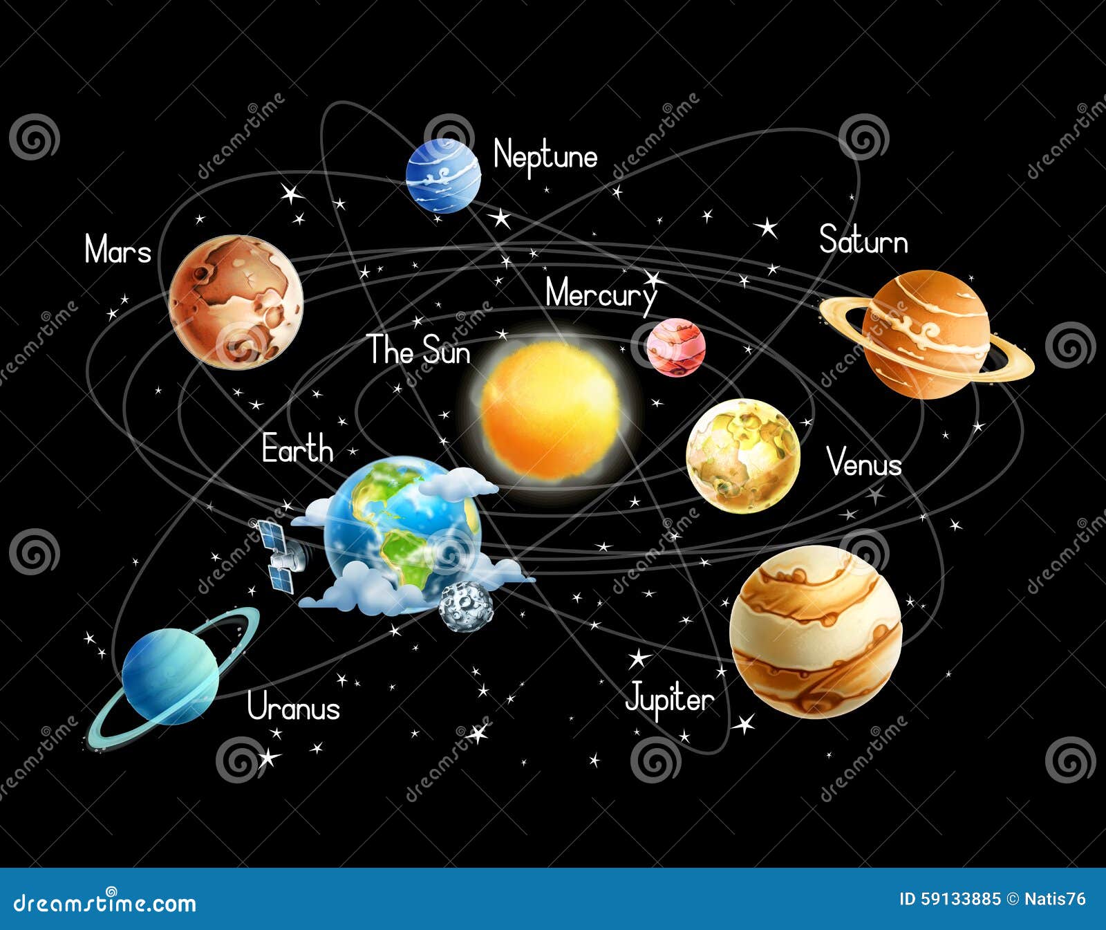 solar system isolated black background vector 59133885
