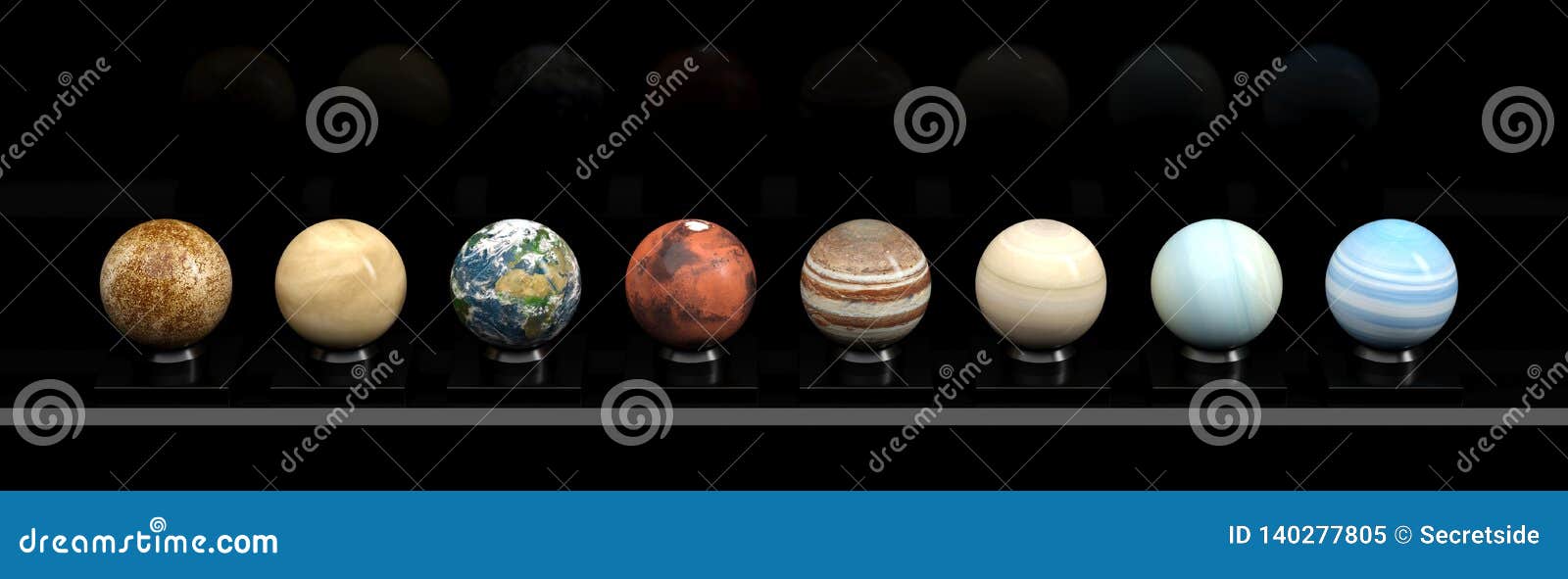 Solar System Planets on Black Background Stock Illustration