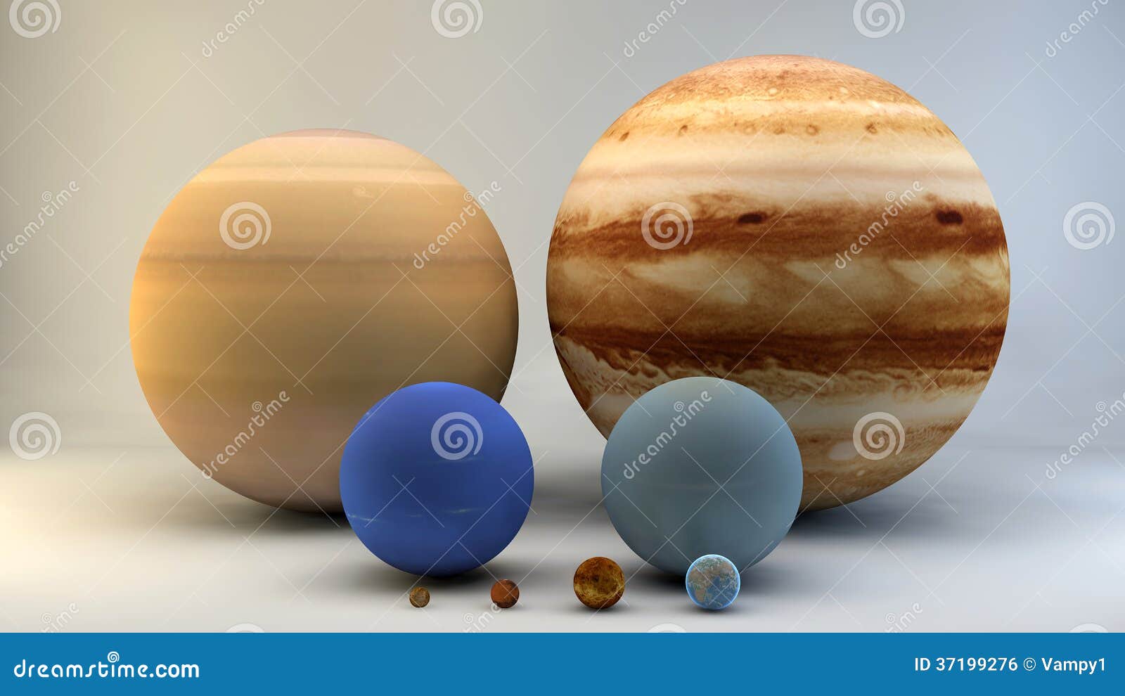 Solar System, Planets, Sizes, Dimensions Stock 