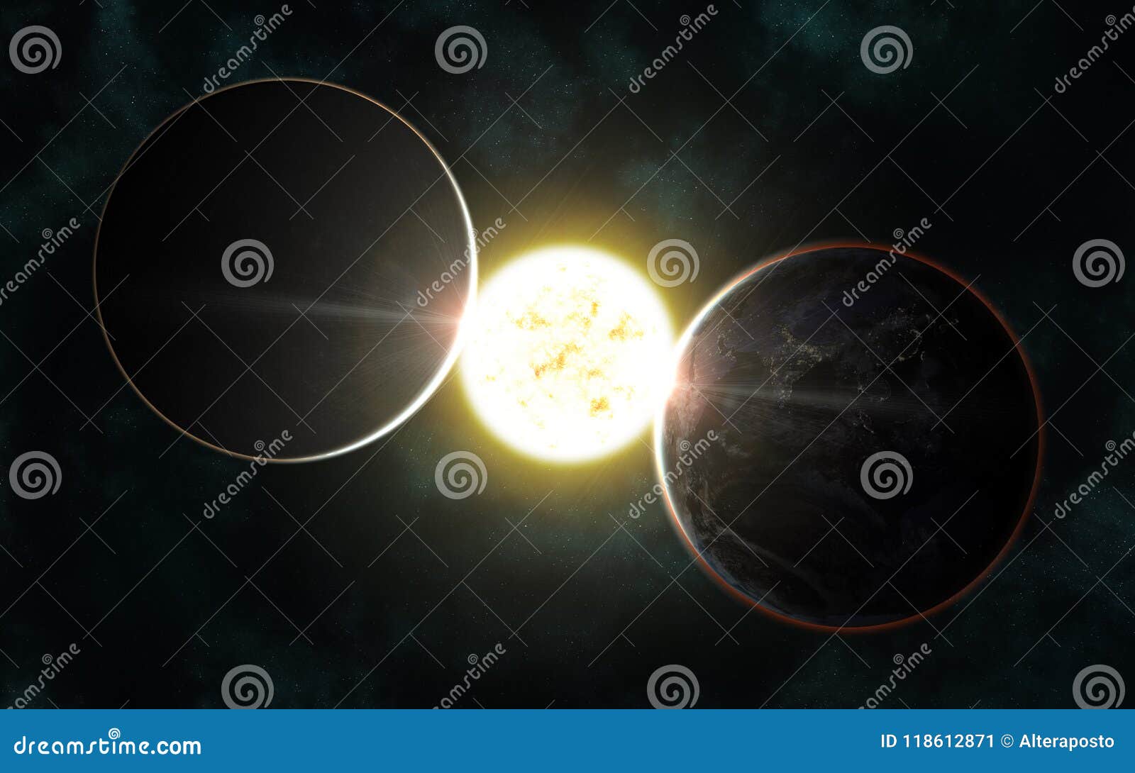 Solar System Rear Moon Earth And Sun Stock Illustration