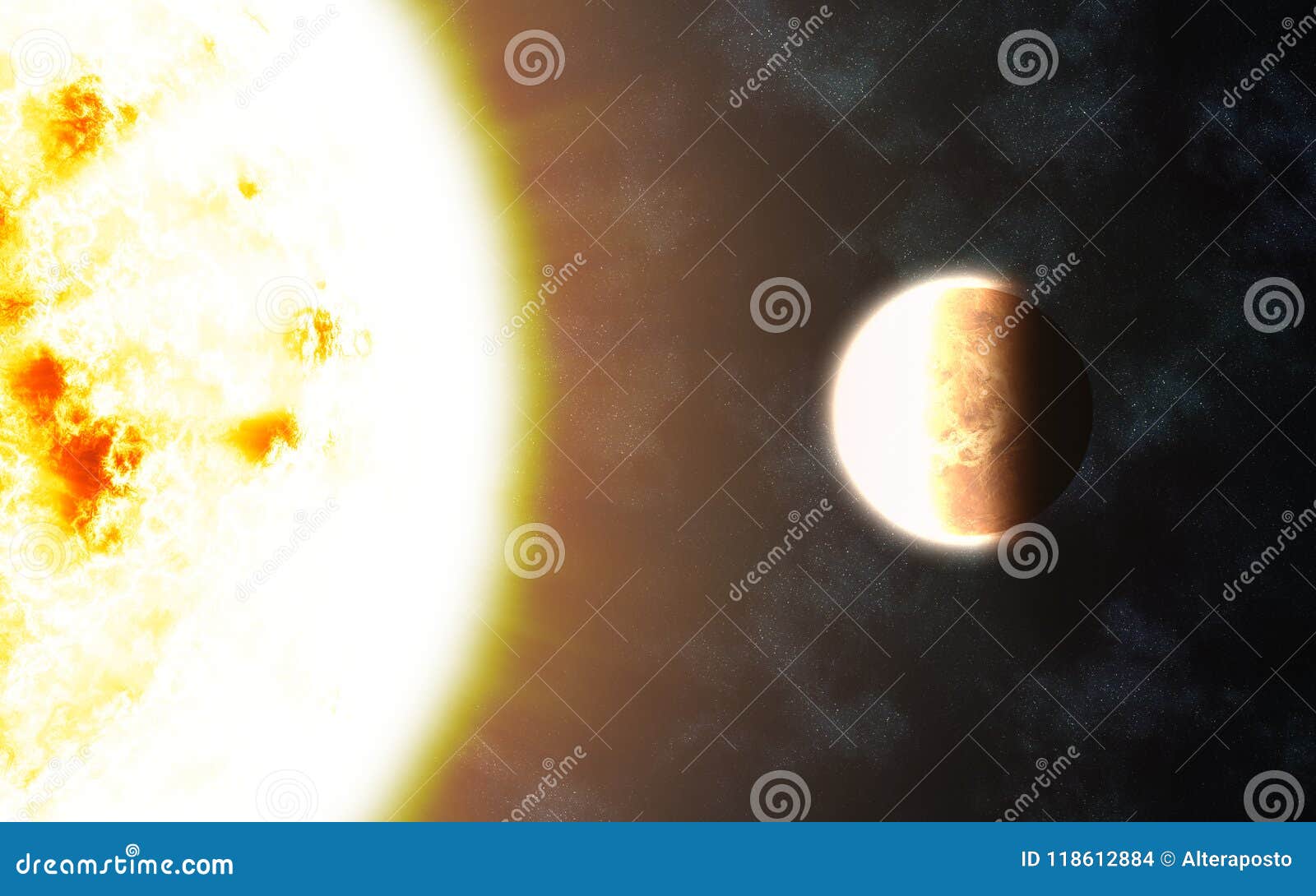 Solar System Red Giant Star Sun And Venus Stock Illustration