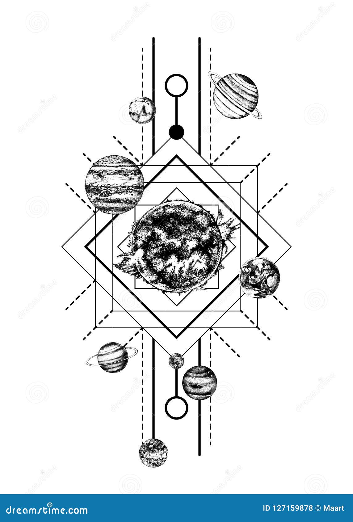 Sacred Geometry Minimalist Solar System Tattoo Solar System Sacred Geometry Stock Vector - Illustration of jupiter, earth: 127159878