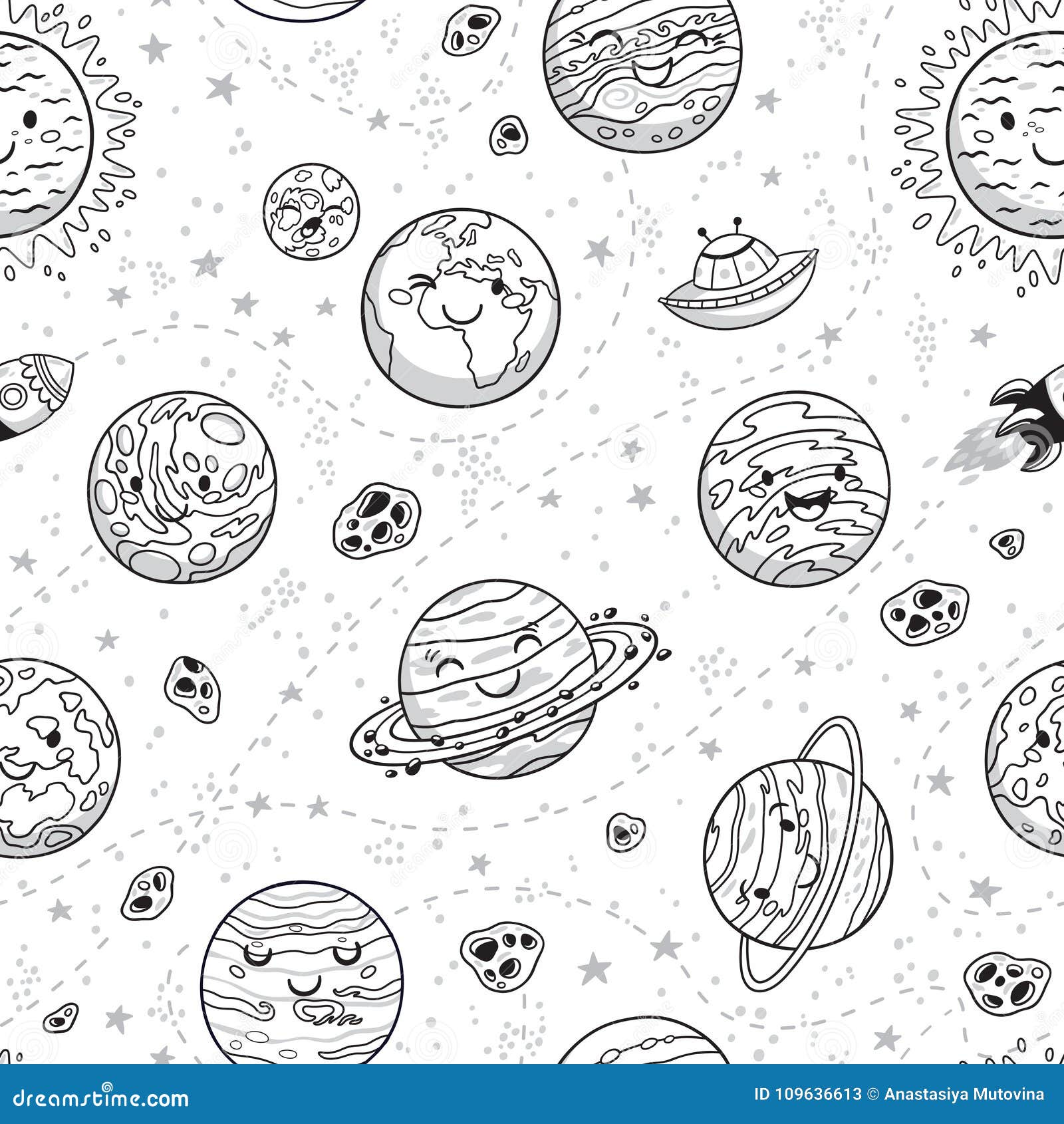 Desenho para colorir kawaii doodle cartoon planet