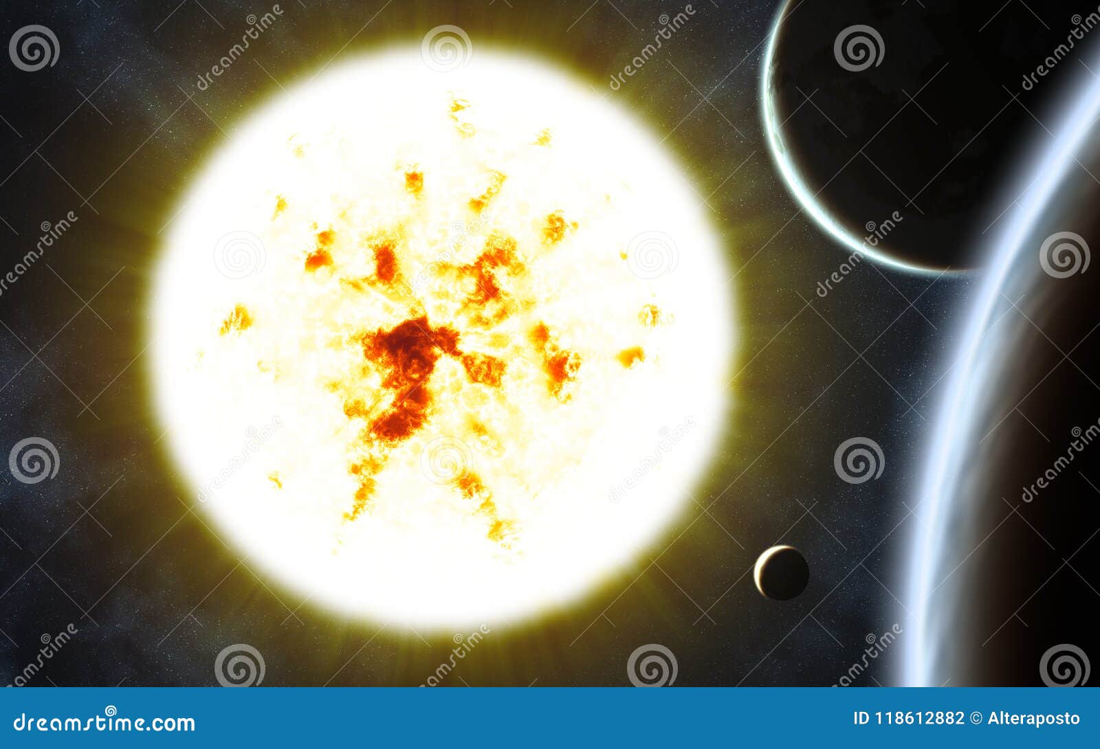 Solar System Sun Red Giant Star And Planets Stock