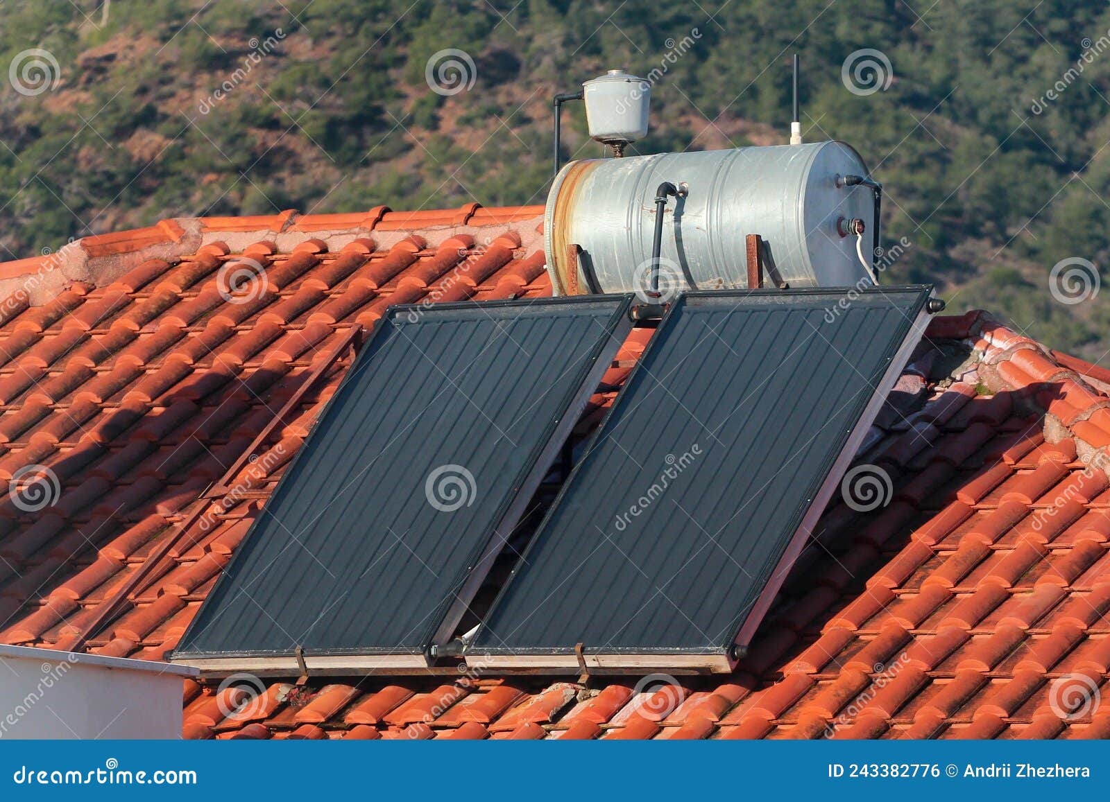 Solar Water Heating System on a Rooftop Stock Photo Image of