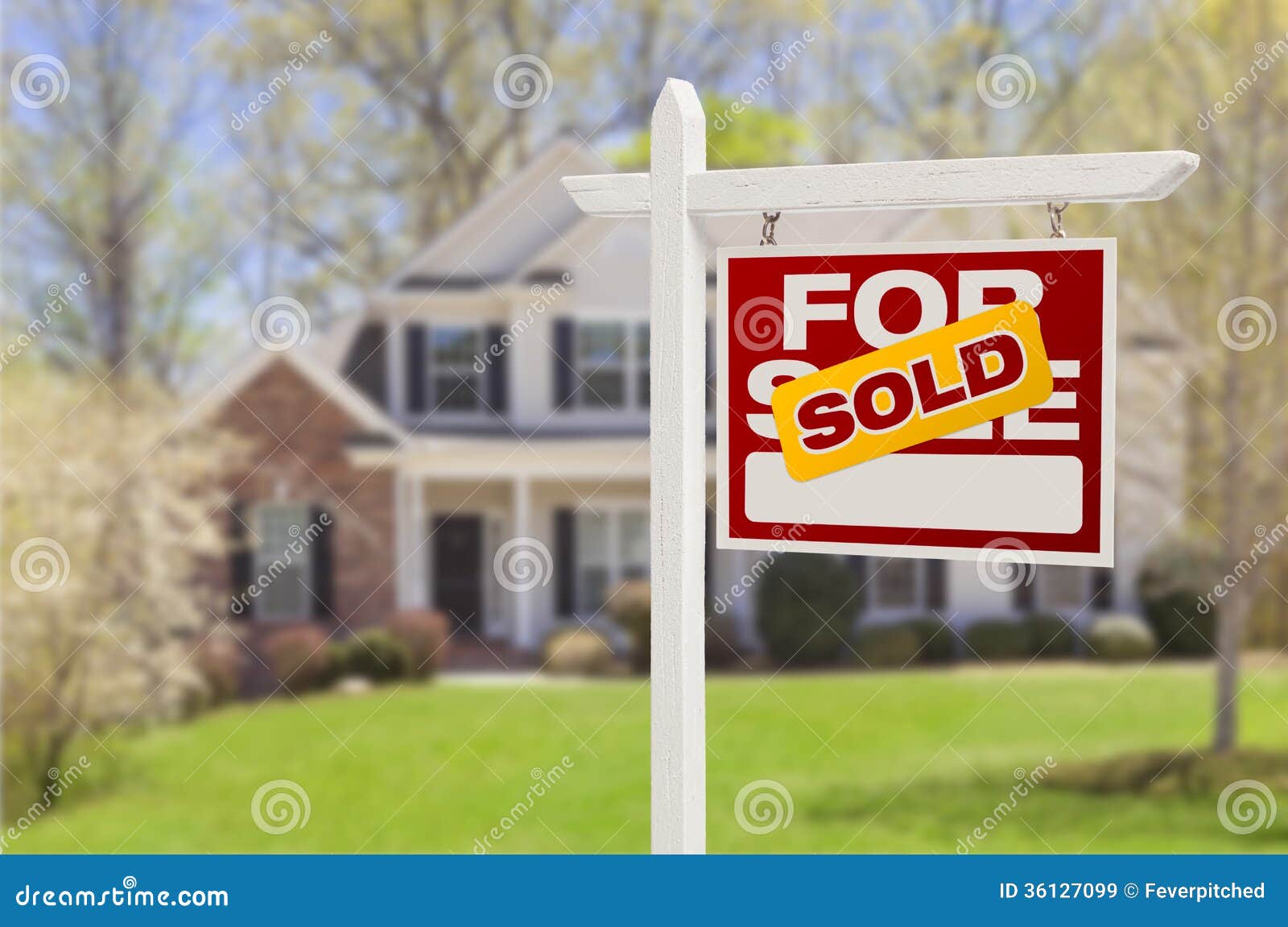 Sold Home For Sale Sign In Front Of New House Stock Image ...