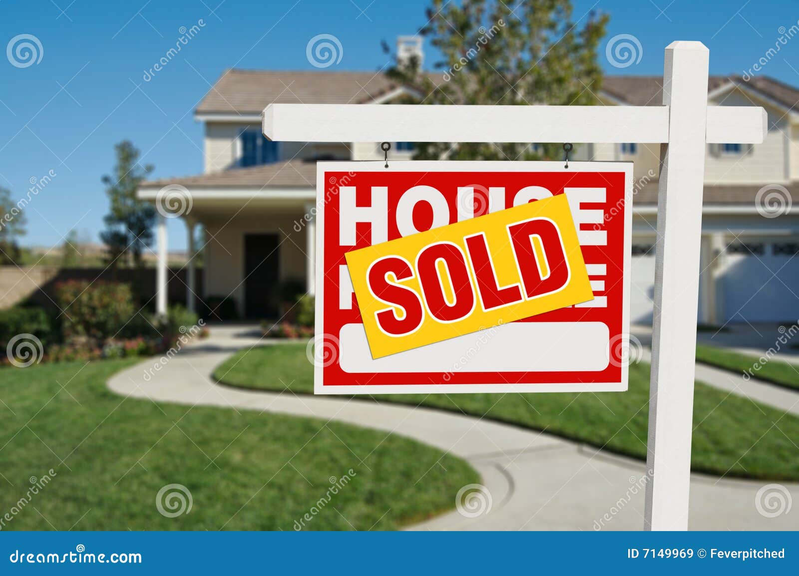 Sold Home for Sale Sign and House Stock Image - Image of driving ...