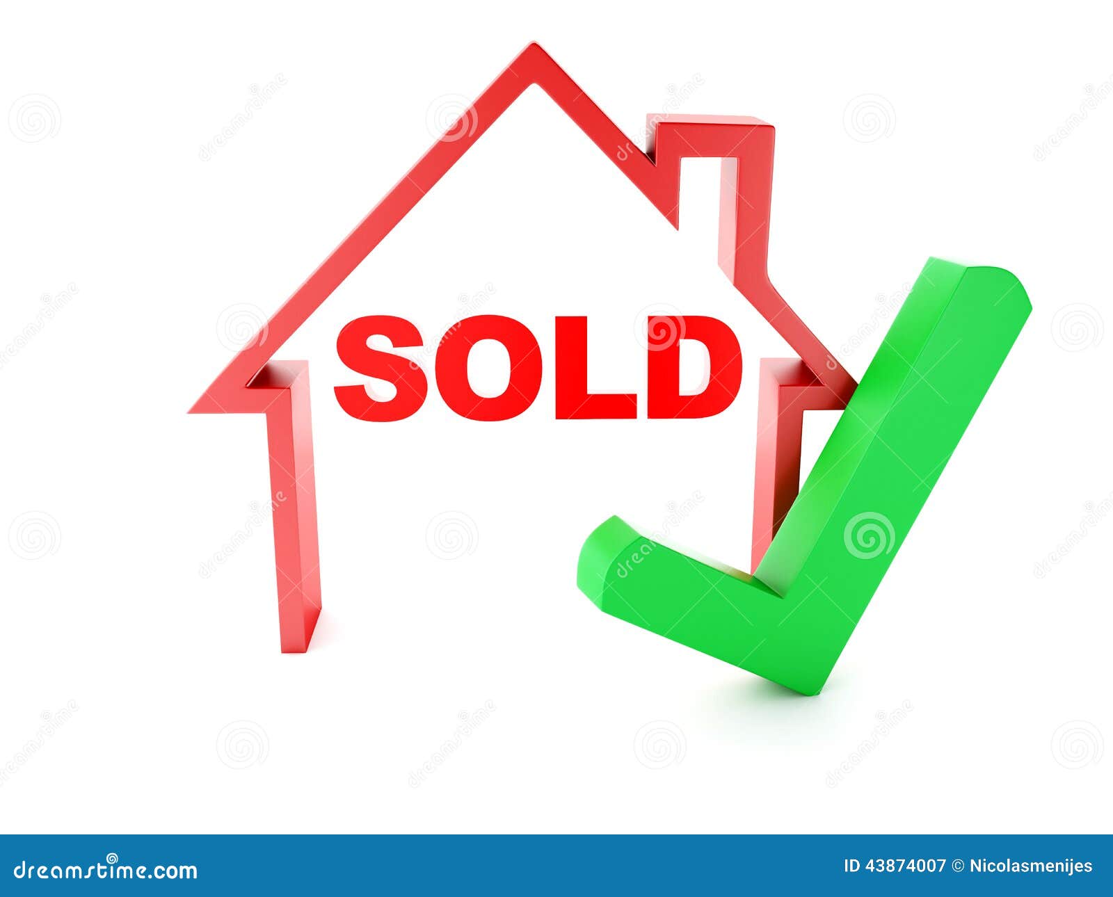 Sold House and Check Mark on White Background Stock Illustration