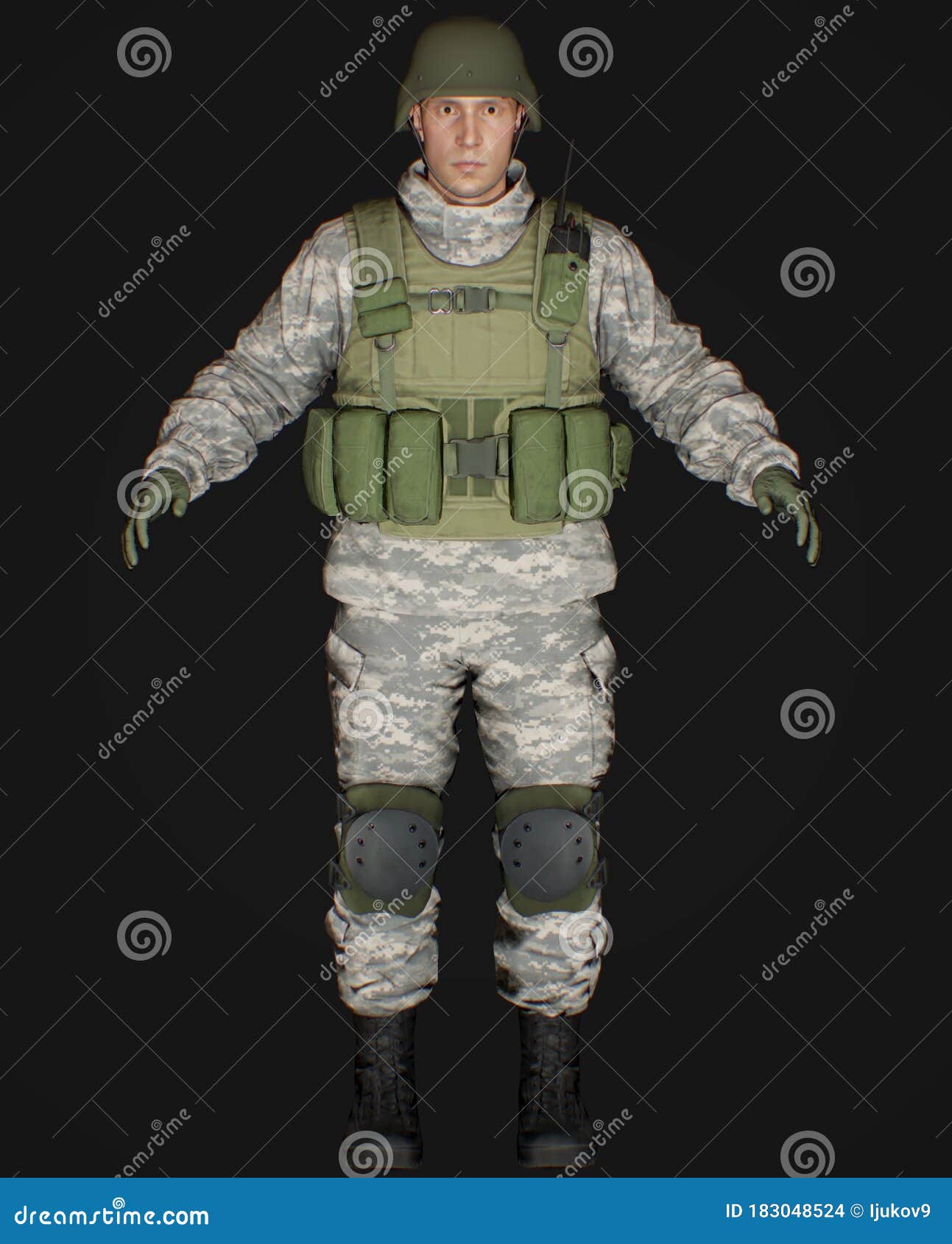 Avatar masculino de profissão de soldado de renderização em 3d