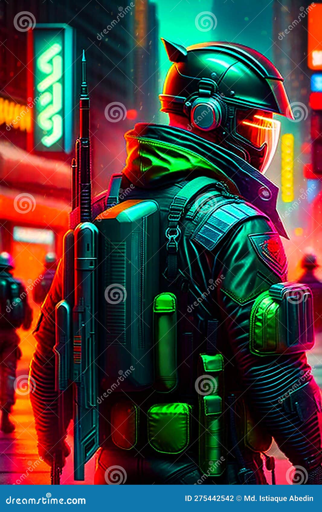 Soldado futurista cyberpunk e homem de ficção científica para