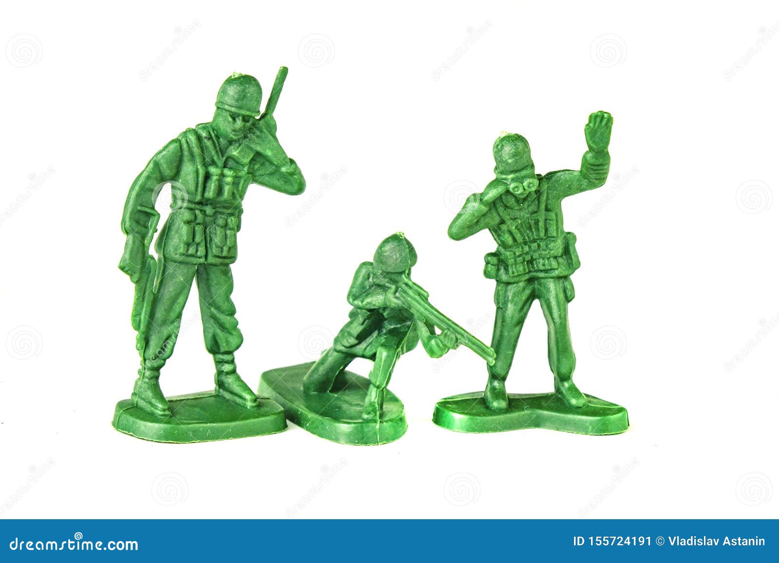 Soldados Verdes De Plástico Del Ejército Aislados De Fondo Blanco