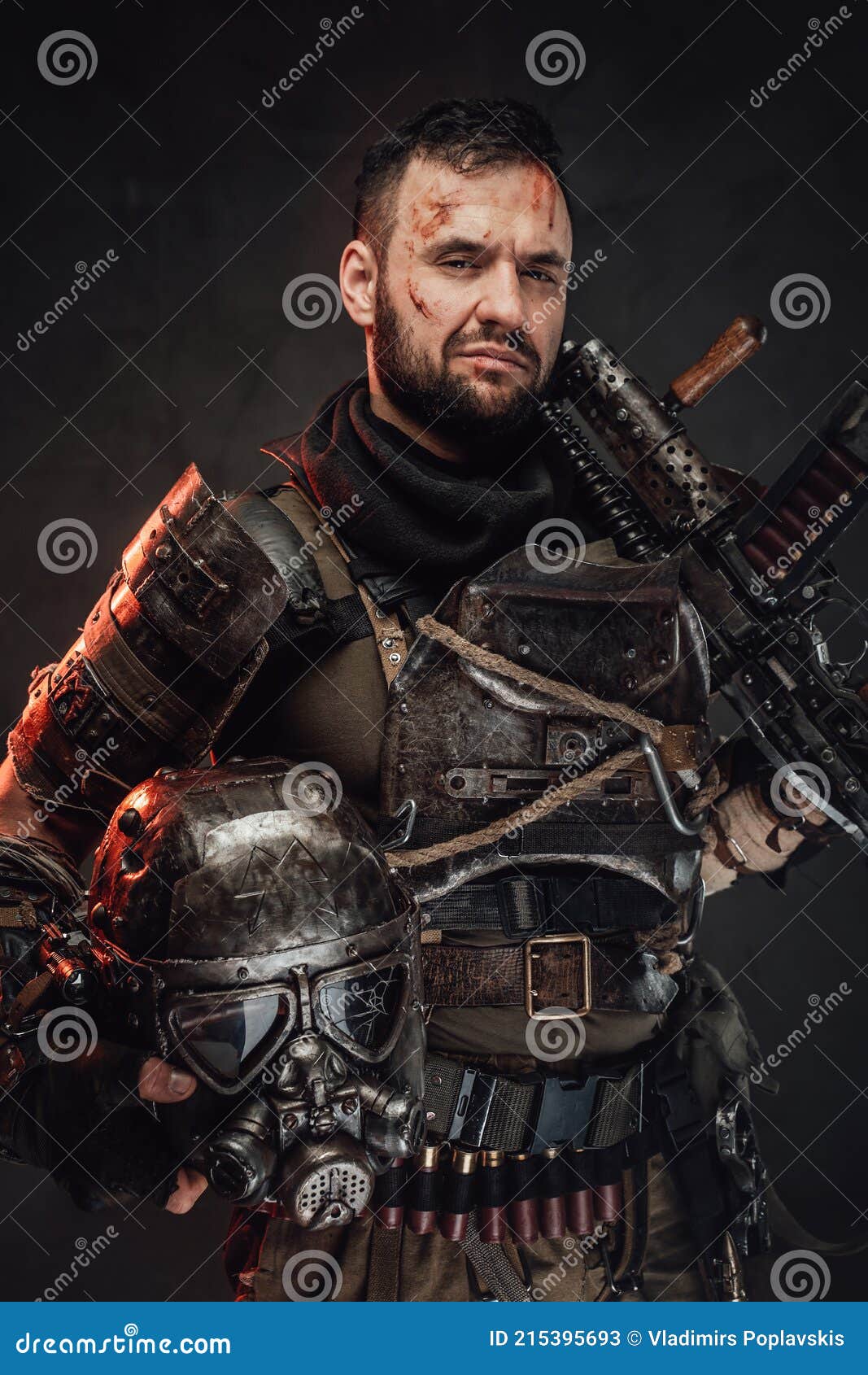 Soldat Apocalyptique Sérieux Et Brutal Avec Fusil Et Casque Image stock -  Image du enfer, militaire: 215395693