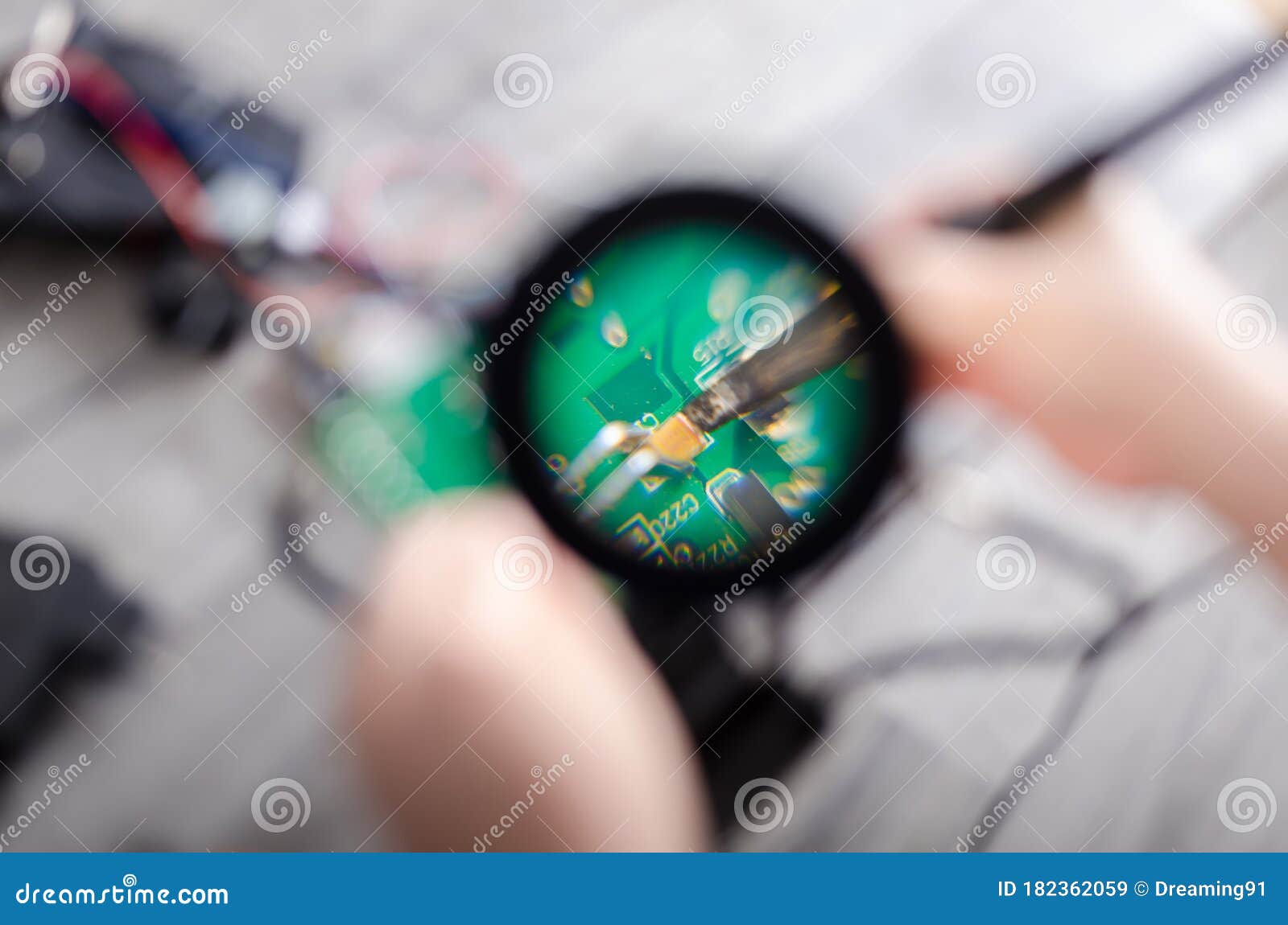 Solder and Electronic Circuit Board. Repair Microcircuit Stock Image