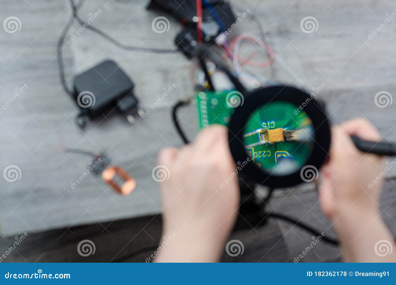 Solder and Electronic Circuit Board. Repair Microcircuit Stock Photo