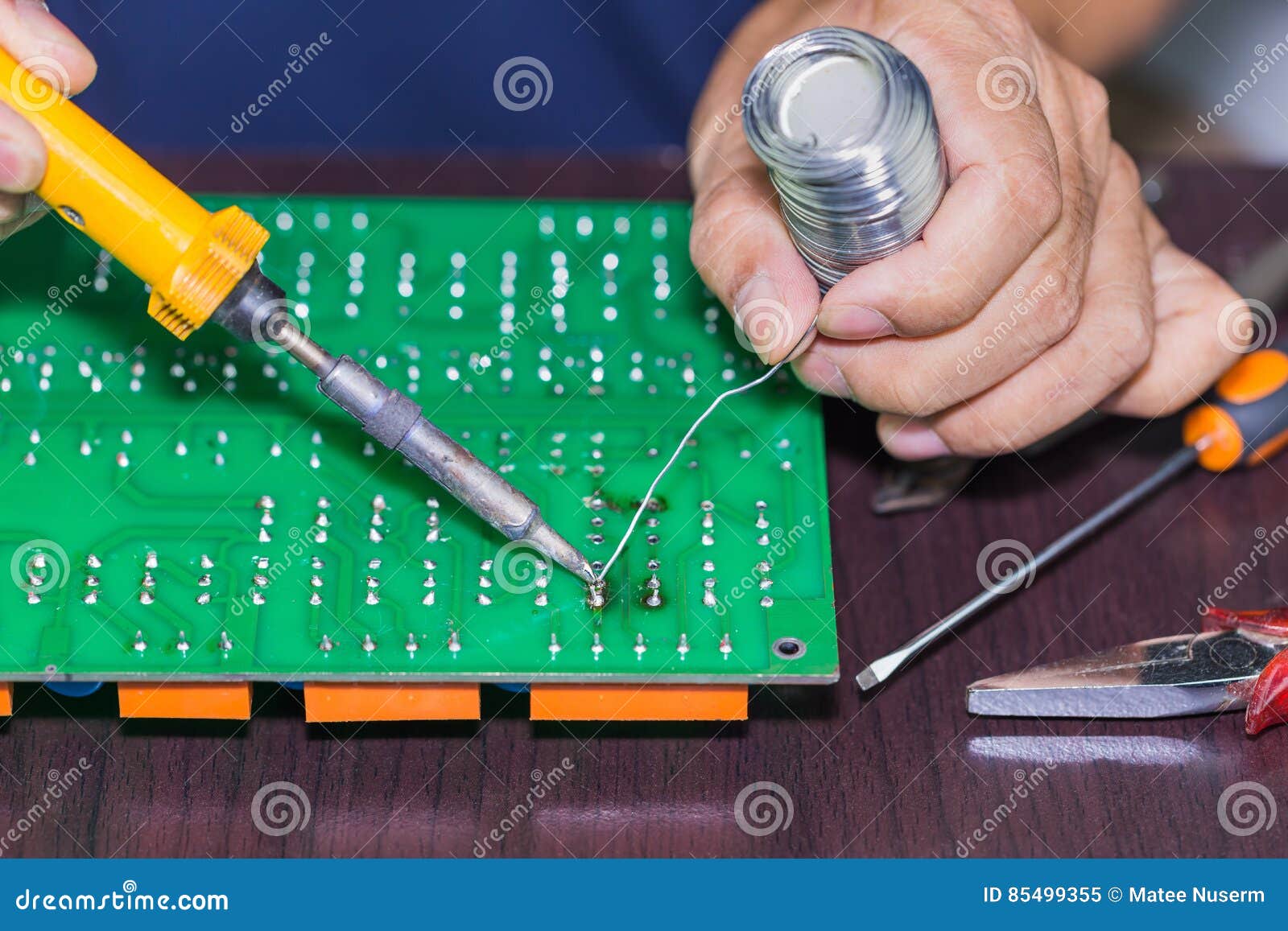 Soldering on circuit board stock image. Image of engineering 85499355