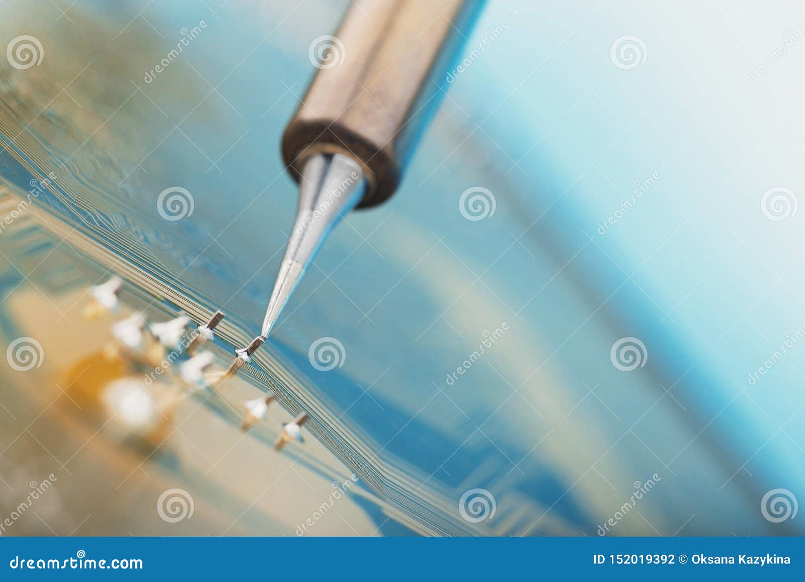 Soldering of Electronic Circuit Board with Electronic Components. Soldering Station. Engineers