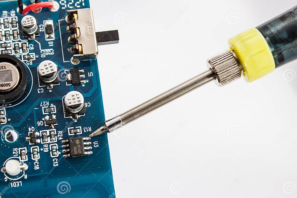 Soldering of Electronic Components on the PCB Stock Image Image of
