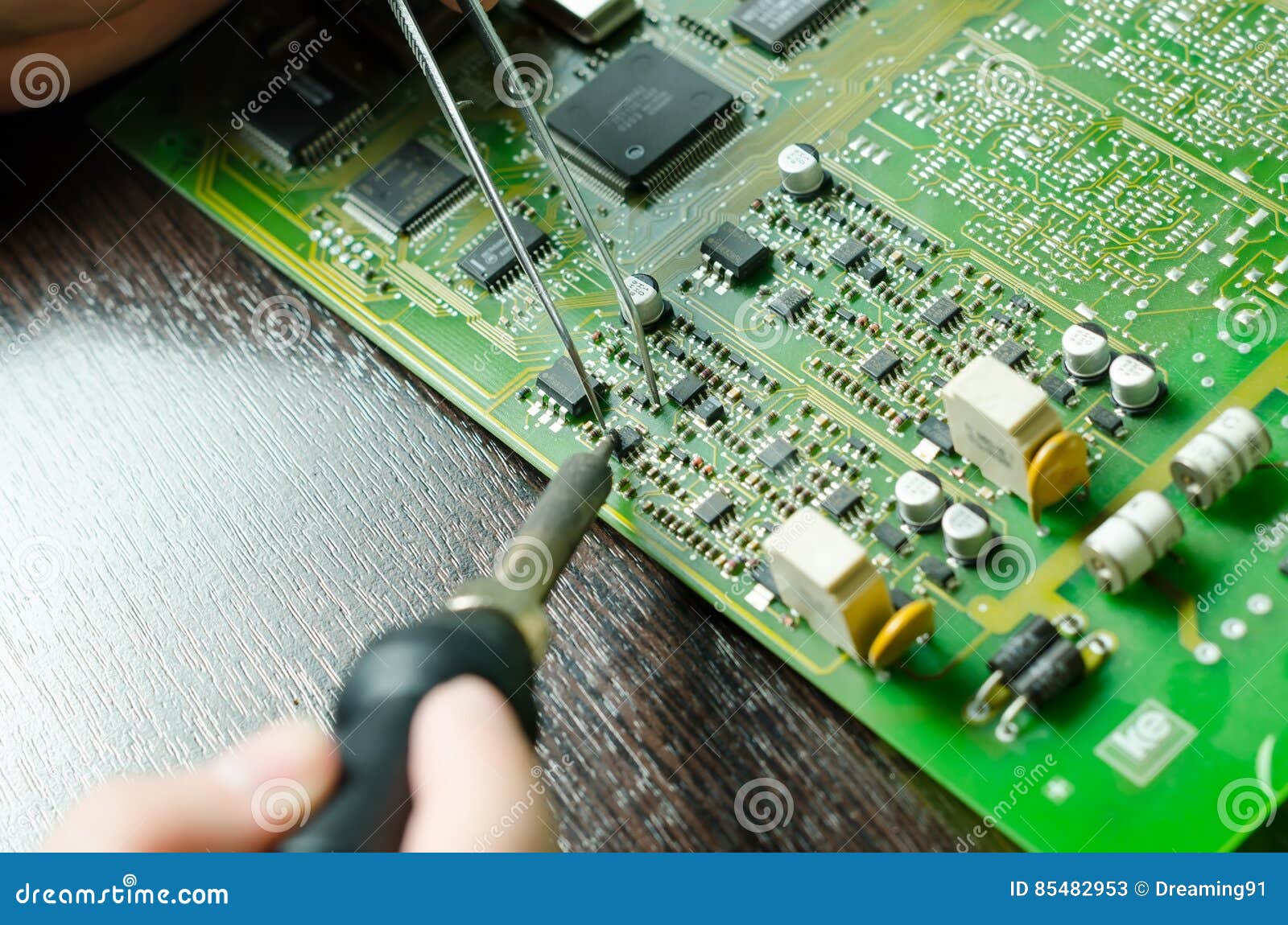 Soldering Iron Broken Disassembled Laptop. Stock Image Image of disassembled, board 85482953