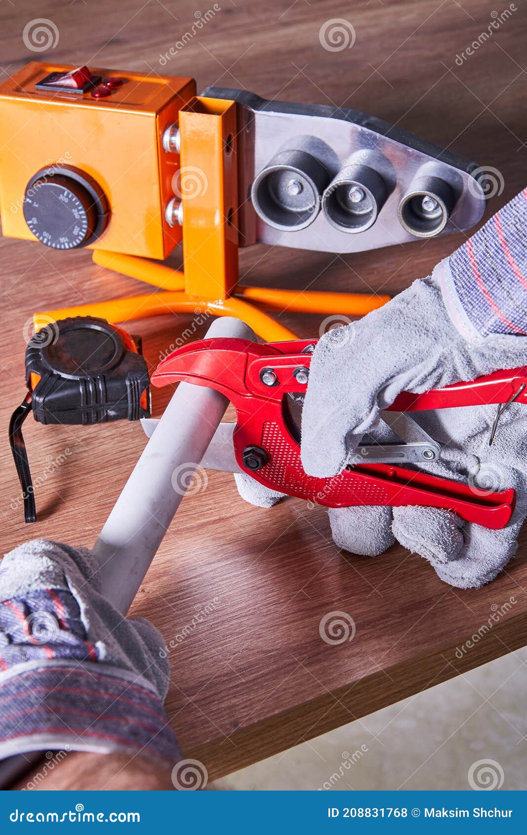 Polypropylene Pipe and Gloves Solder. Work Tool Stock Photo Image of iron, pipeline 208831768