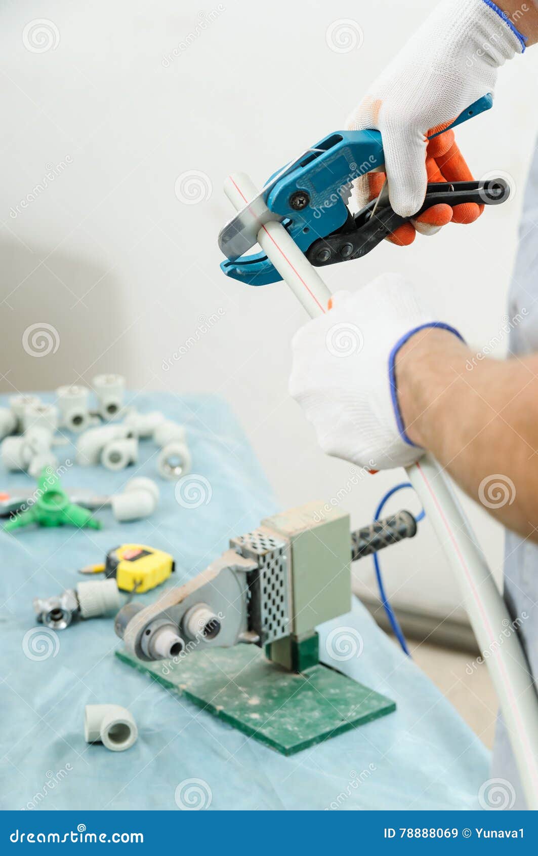 Soldering plastic pipe. stock image. Image of welder 78888069