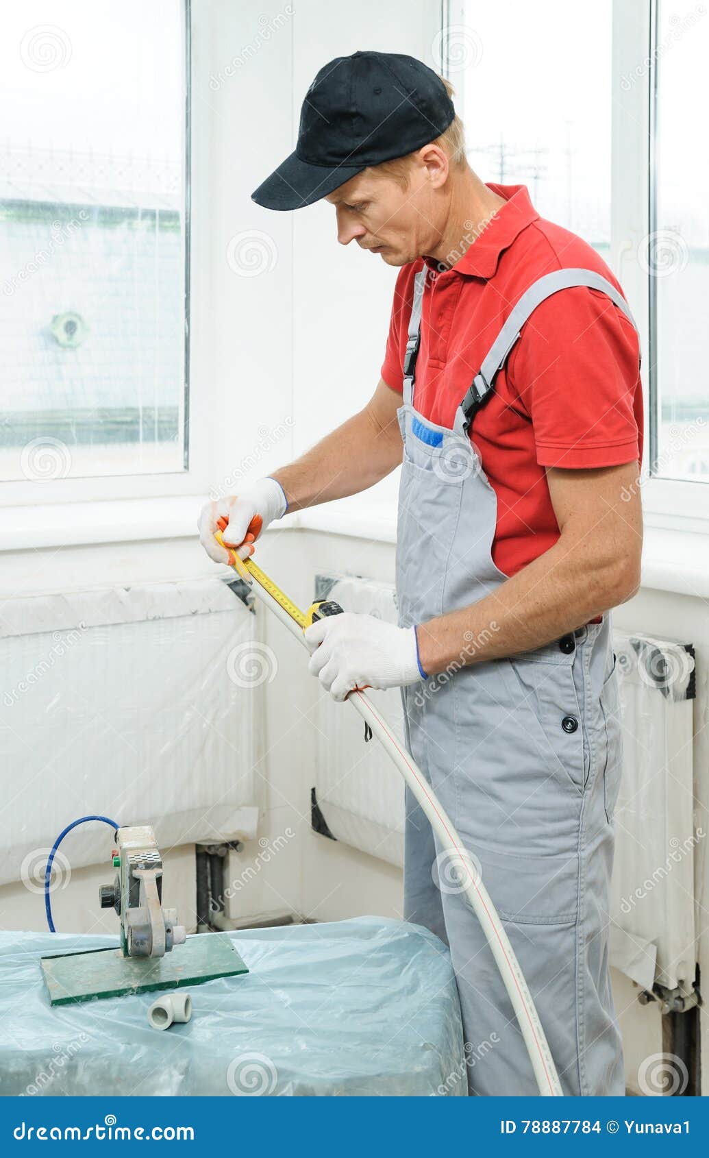 Soldering plastic pipe. stock photo. Image of solder 78887784