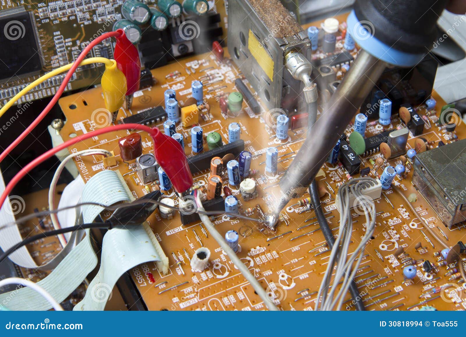 Soldering Working on Electronic Boards Stock Photo Image of fixation, soldering 30818994