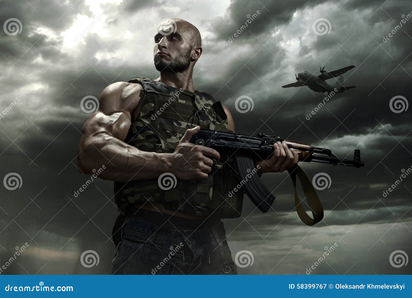 The Soldier on a Background of Storm Clouds Stock Image Image of