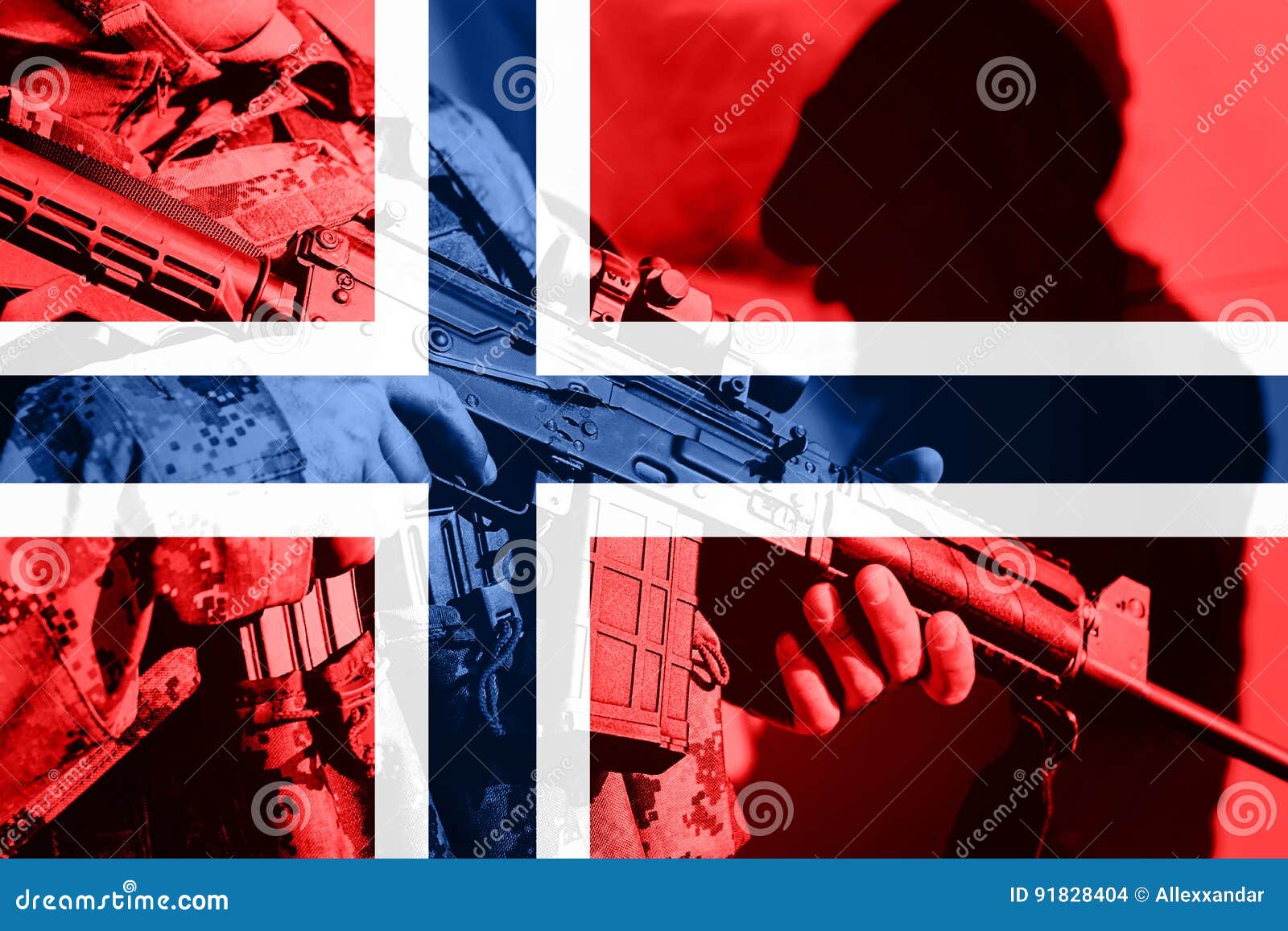 Soldier with Machine Gun with National Flag of Norway Stock Photo