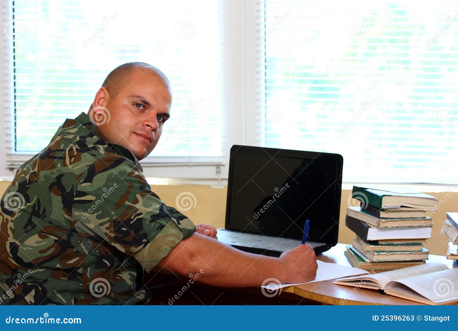 Soldier in office stock image. Image of working, camouflage 25396263