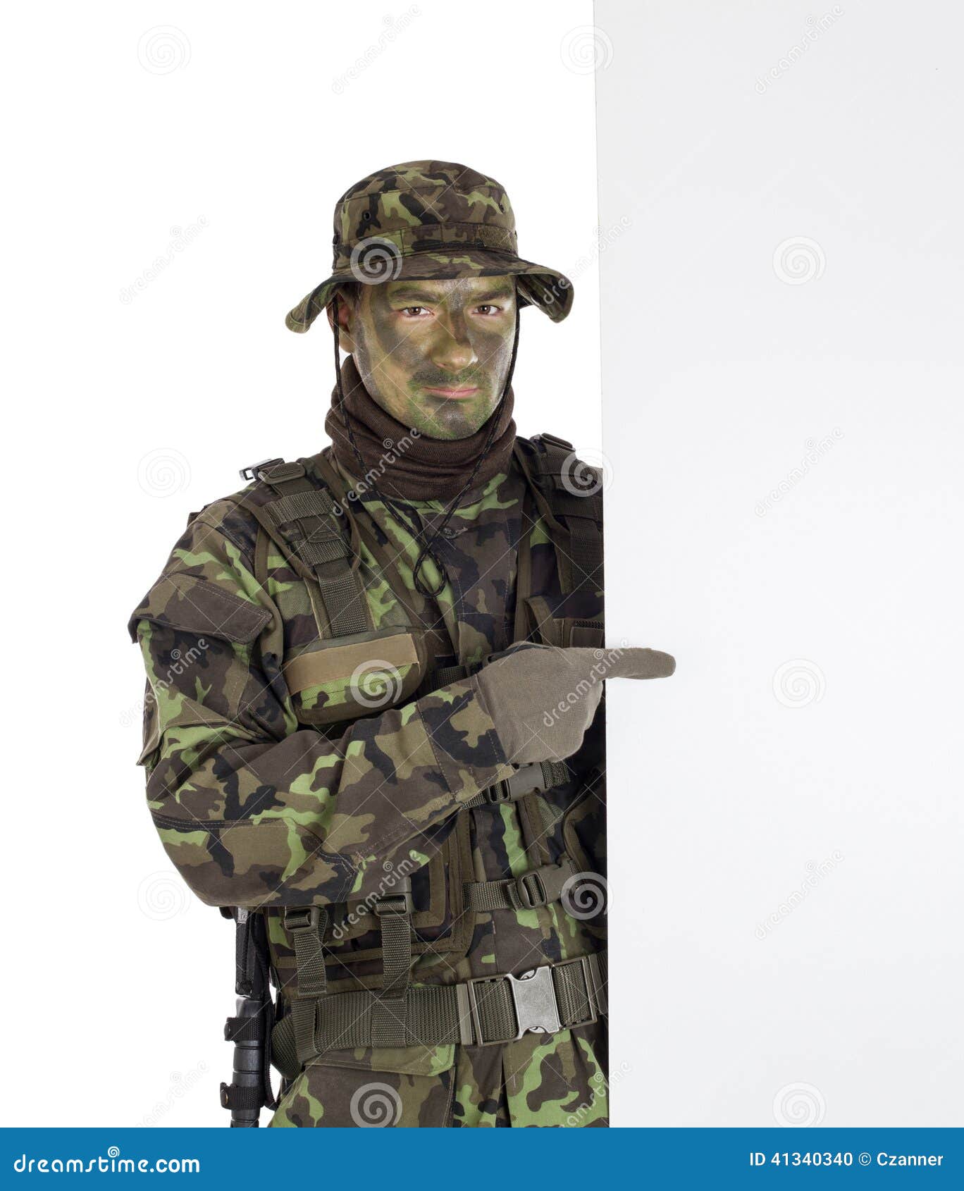 Soldier Pointing Finger To White Blank Board Stock Photo Image of armed, security 41340340