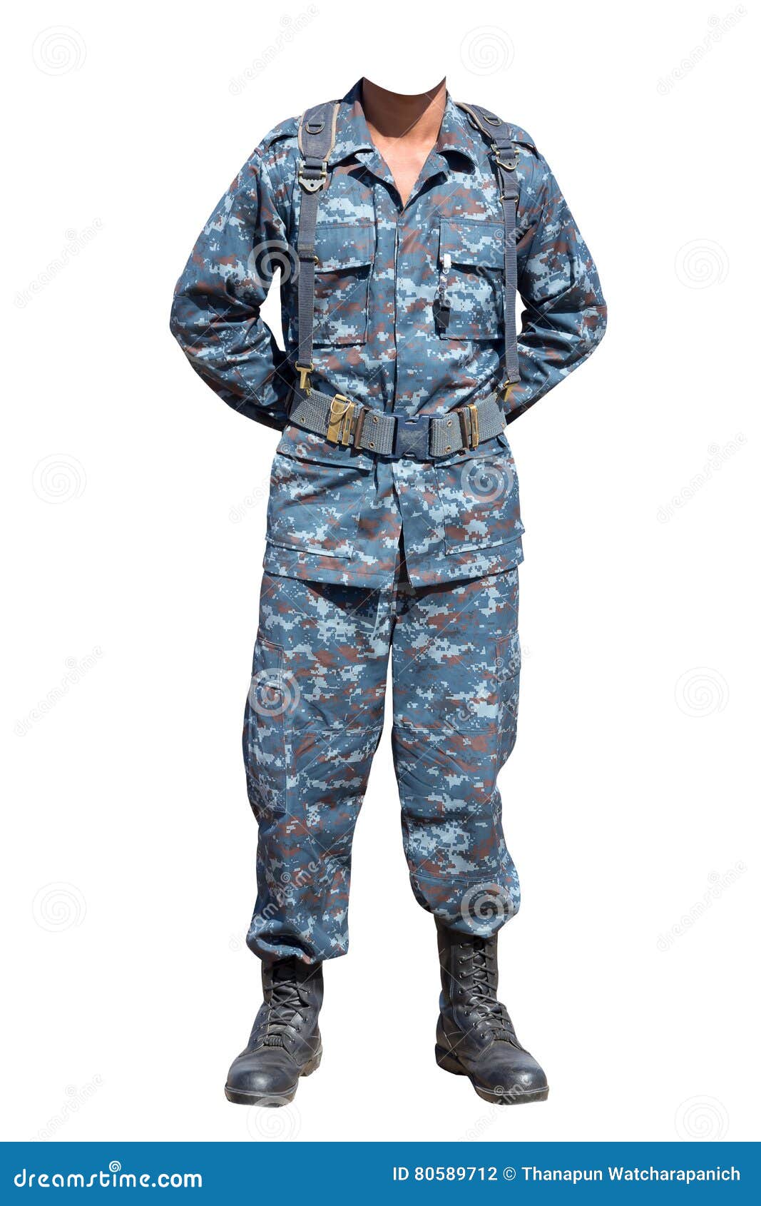 Soldier in Positions Parade Rest Position Isolated on White Back Stock