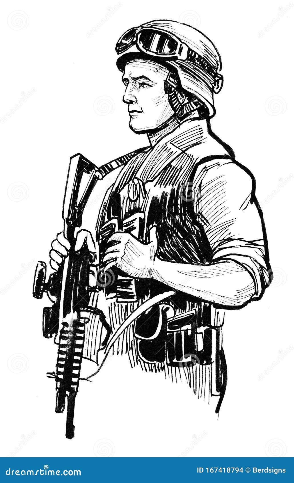 soldier riffle ink black white drawing 167418794