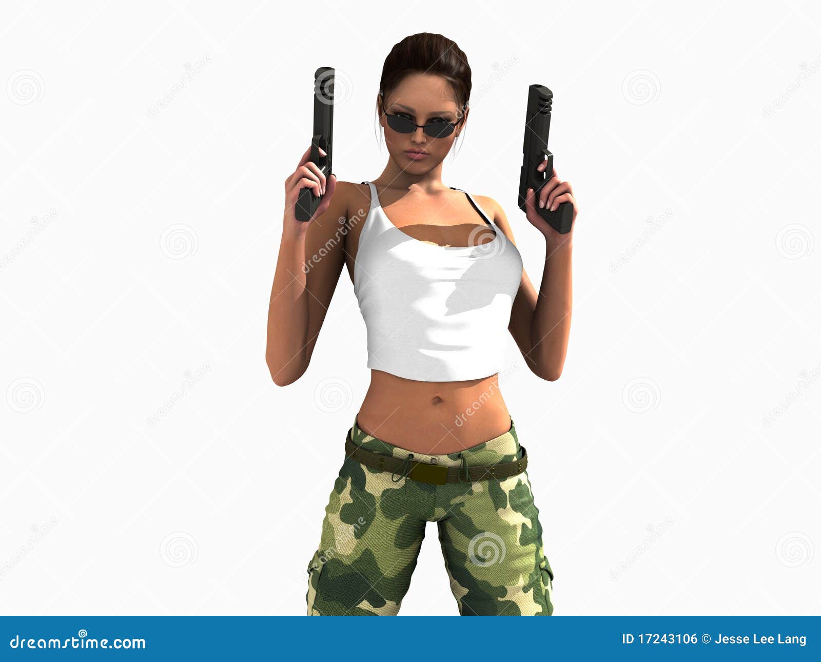 Female Action Poses - Two guns pose | PoseMy.Art