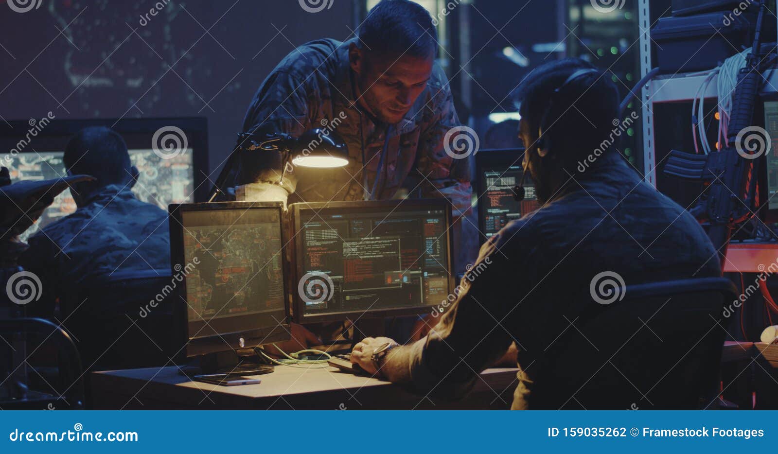 soldier working on a computer