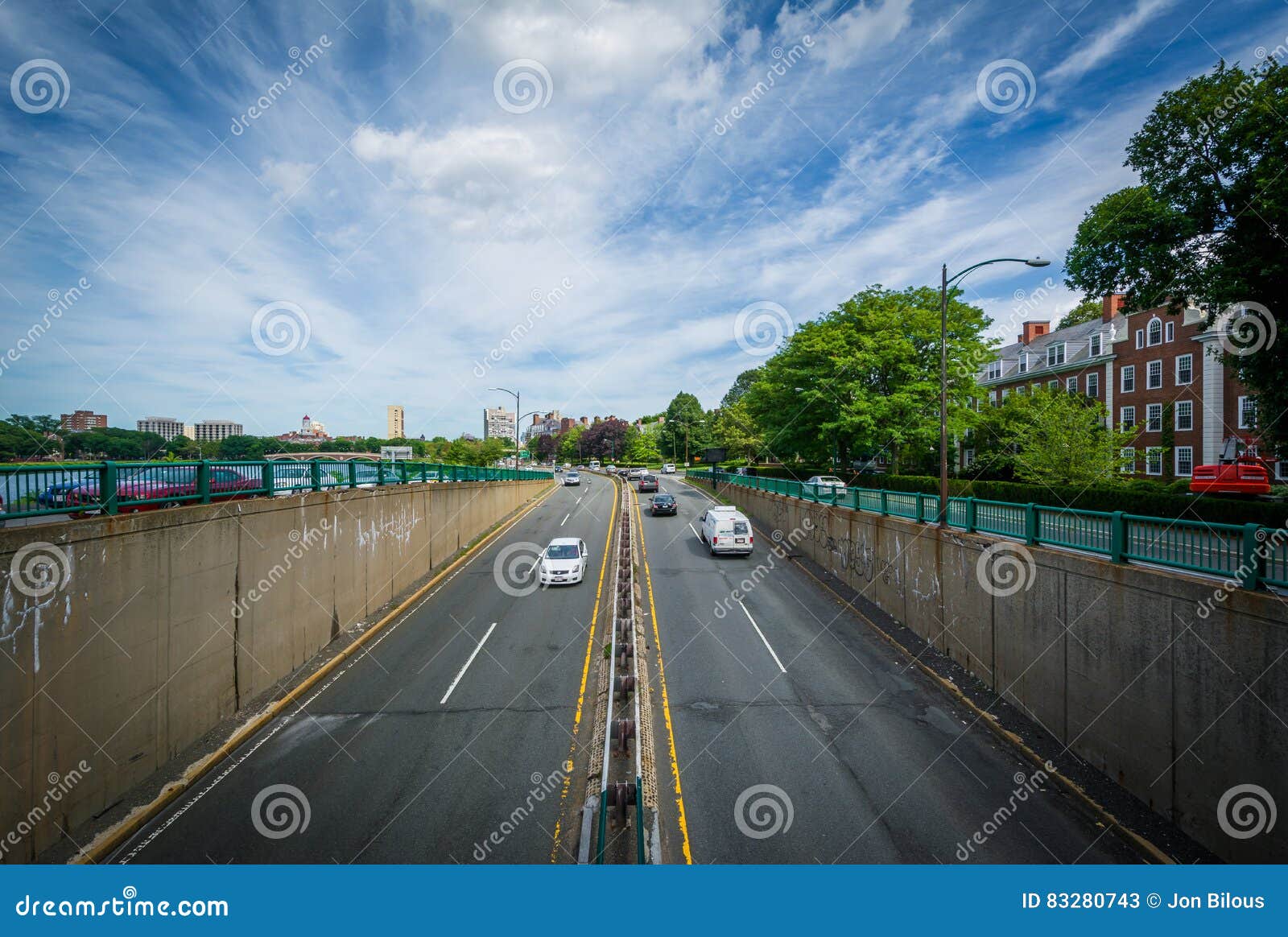 Soldiers Field Road, in Boston, Massachusetts. Editorial Stock Photo