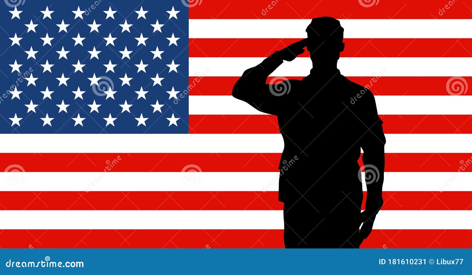 soldiers silhouette saluting the usa flag for memorial day or veterans day 