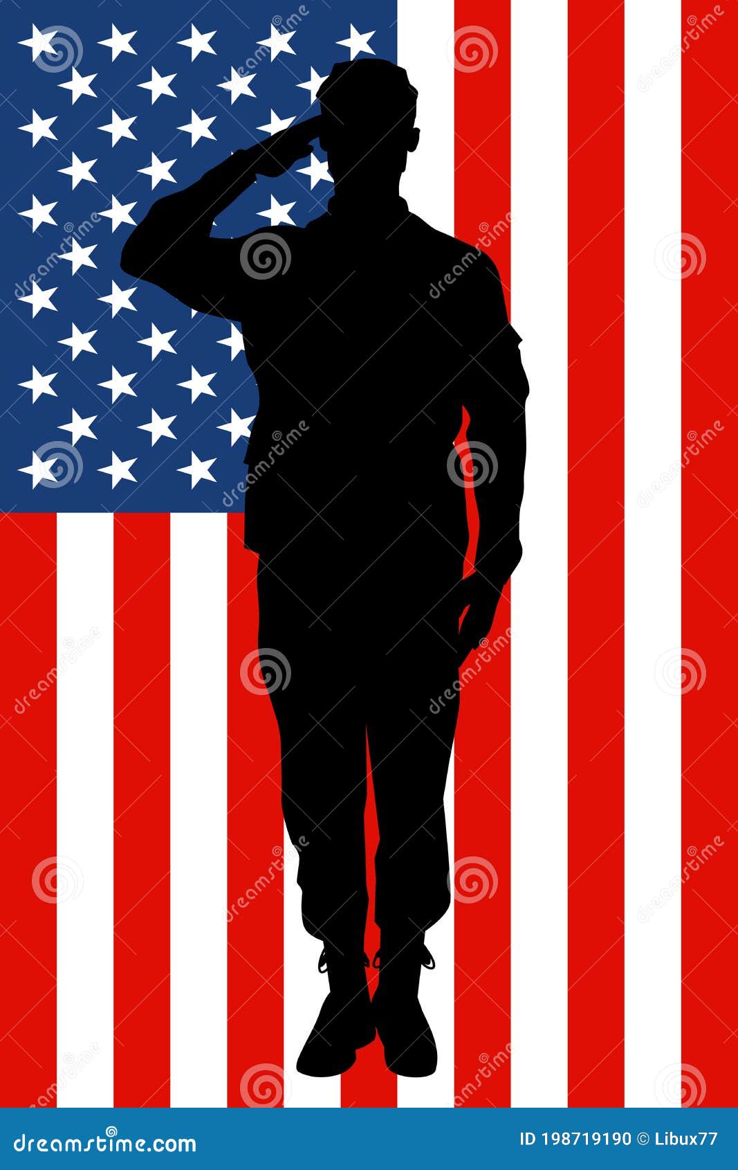 soldiers silhouette saluting the usa flag for memorial day or veterans day  slant vertical