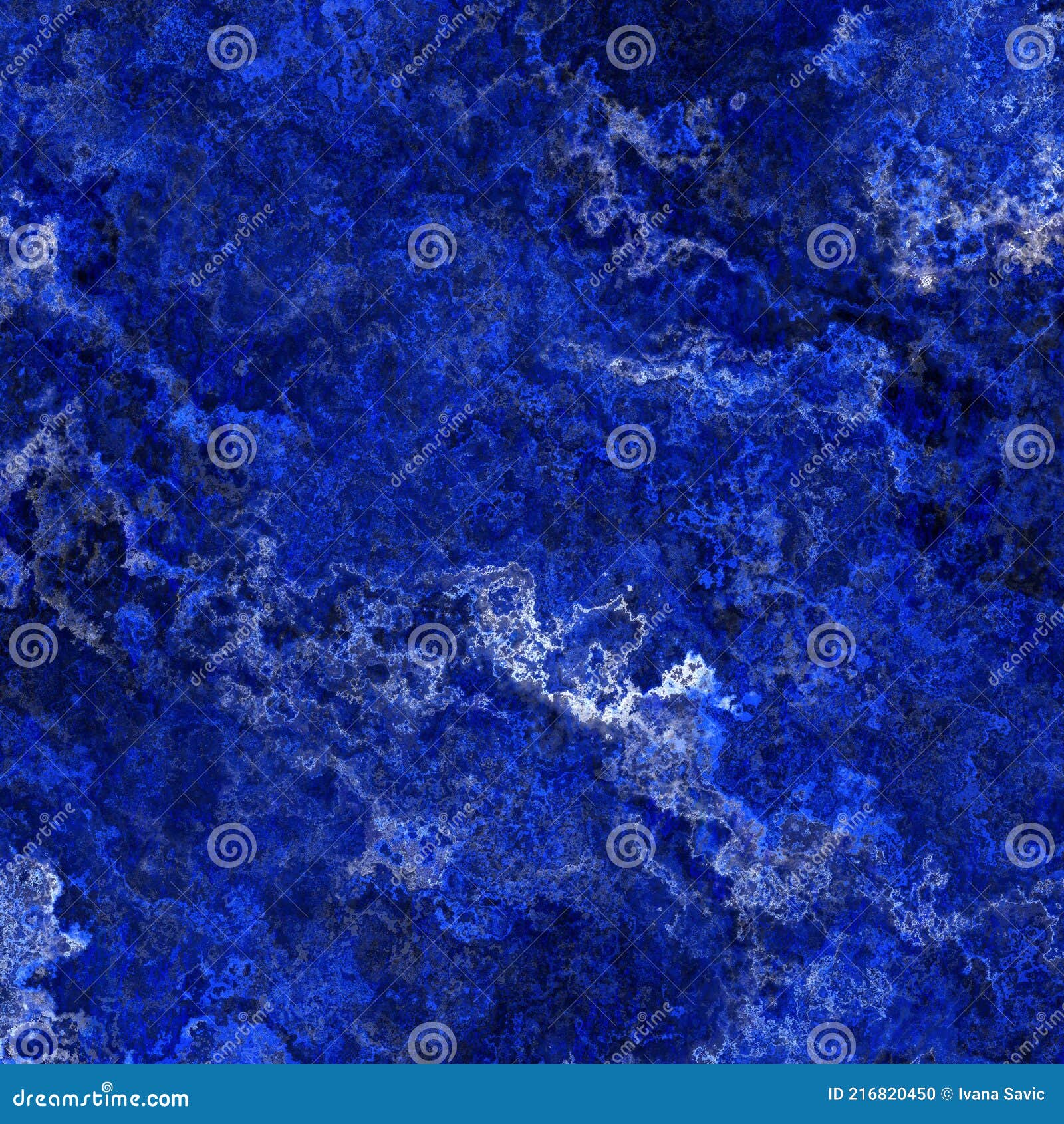 Solid Blue Marble Background with Dark Elegant Shapes and Rich Deep