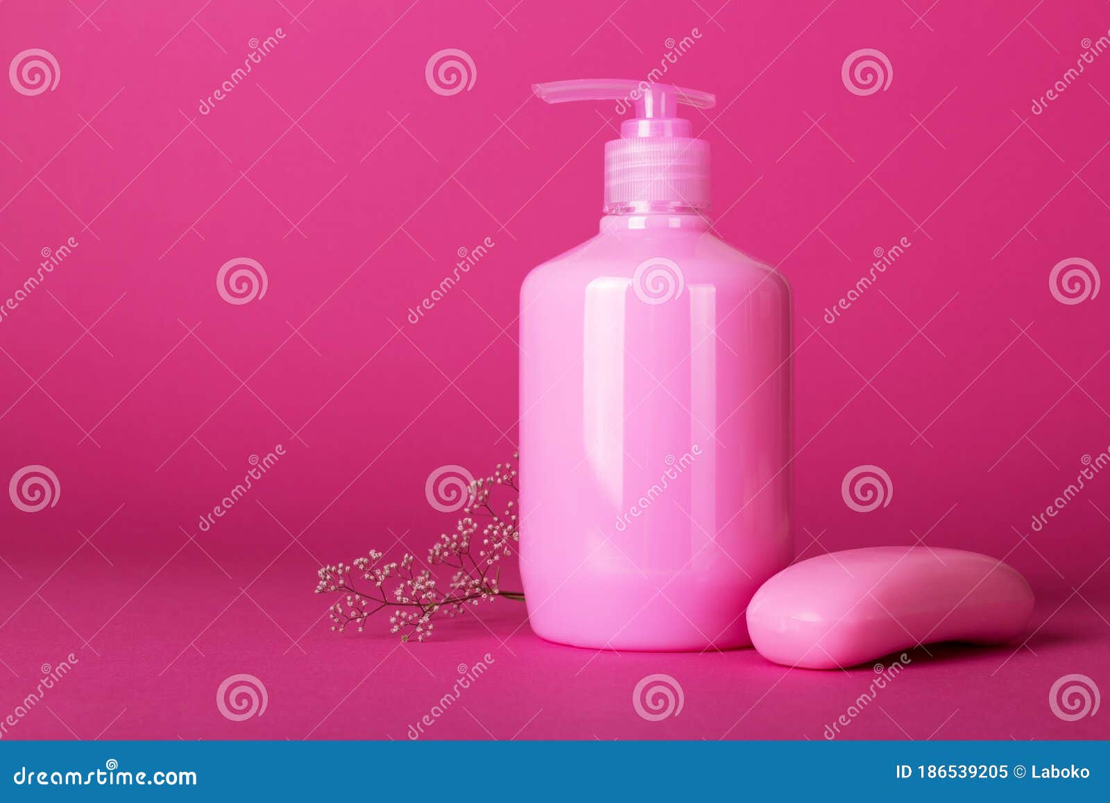 Solid and Liquid Soap in a Bottle with a Dispenser, Pink on Pink
