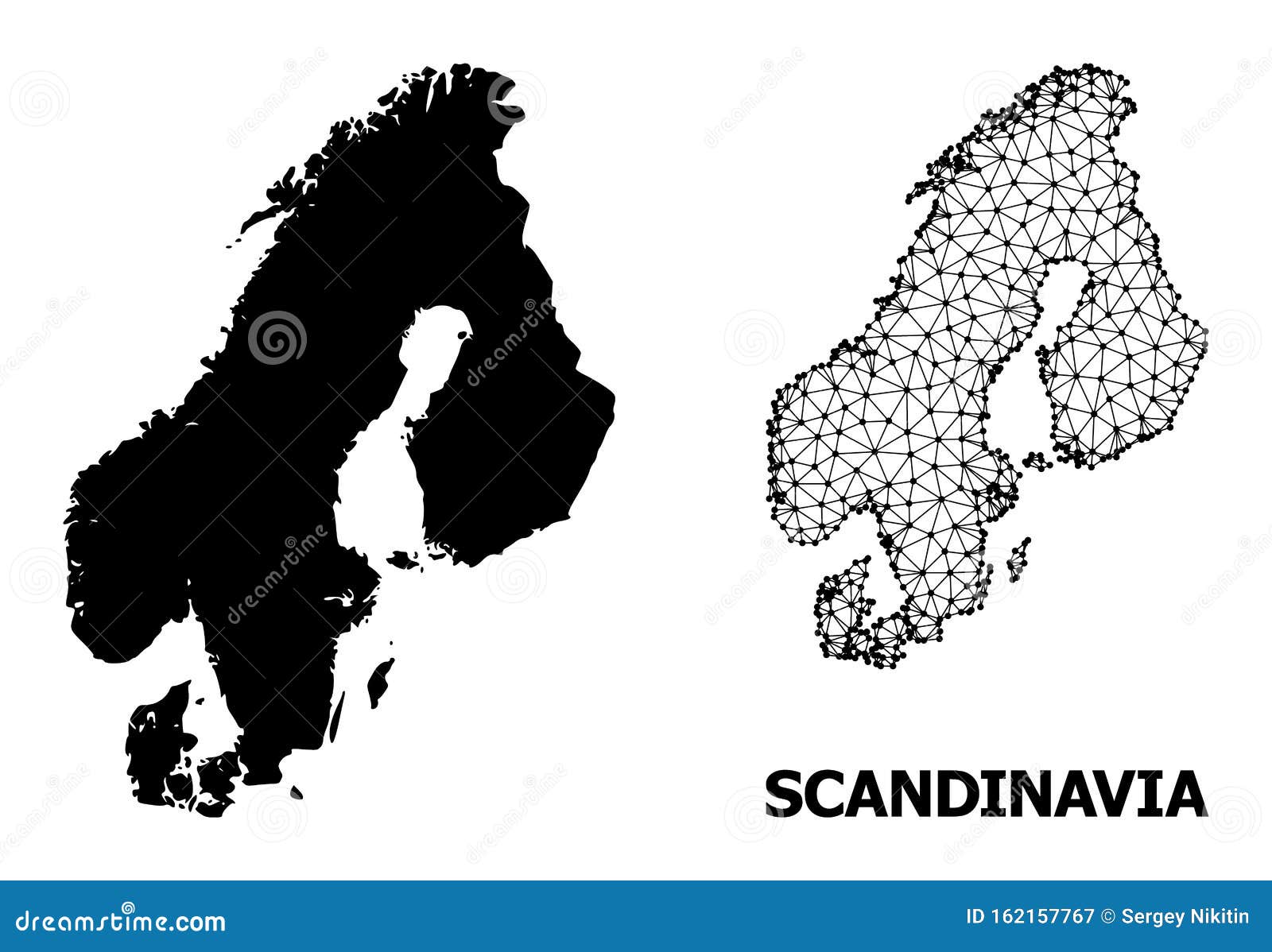 solid and wire frame map of scandinavia