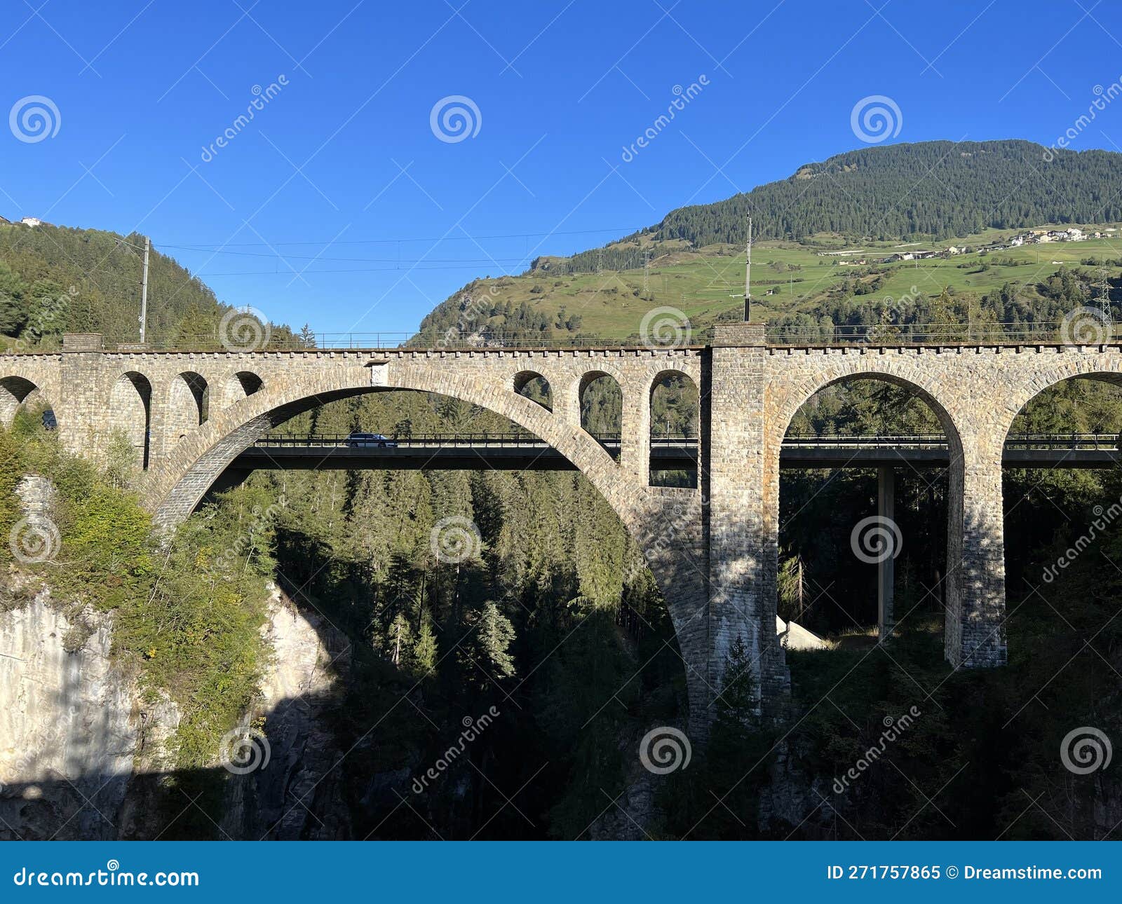 the solis viaduct of the rhaetian railway or soliser viadukt (solisbrucke oder solisbruecke)